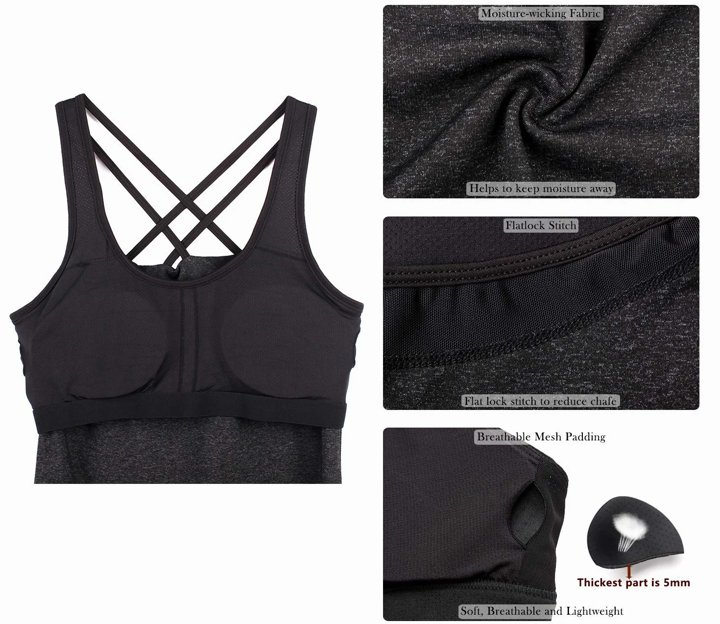 icyzone Damski top sportowy do jogi 2 w 1 z biustonoszem – koszulka na siłownię, trening fitness, tank top