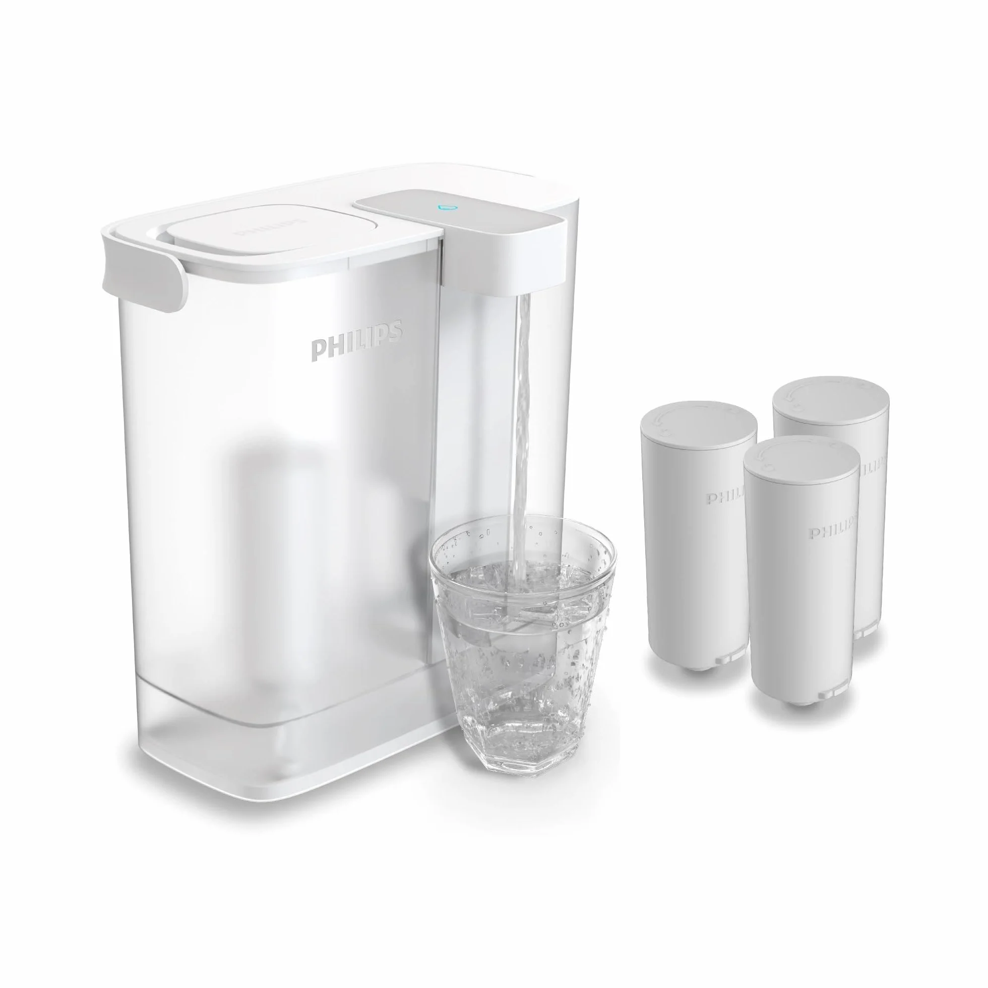 Philips Water Natychmiastowy filtr wody z 3 filtrami zamiennymi Softening+, redukcja wapna do kolejnych 50%, szybki przepływ 1 l/min, akumulator USB-C, pojemność 3 l