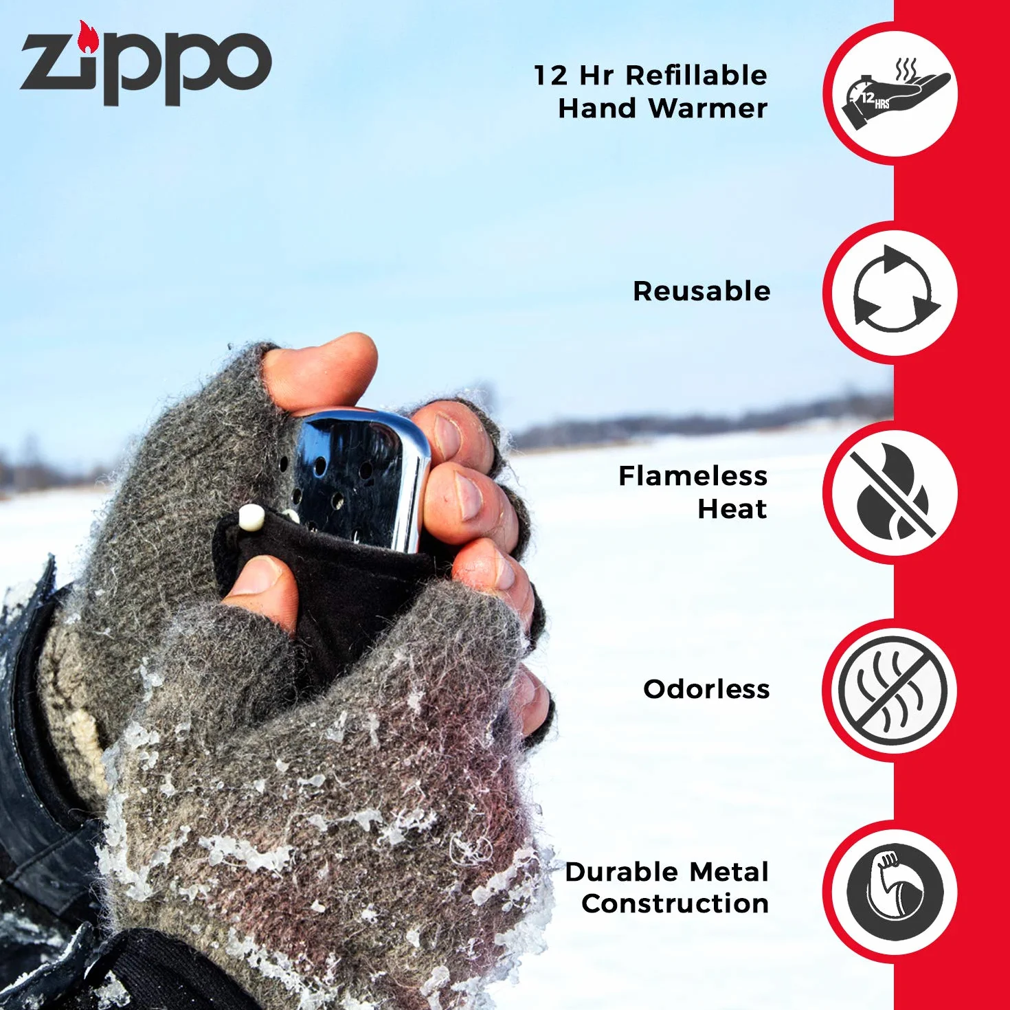 Zippo Ogrzewacz Dłoni 12 Godzin Ciepła Wielokrotnego Użytku Chromowany Polerowany