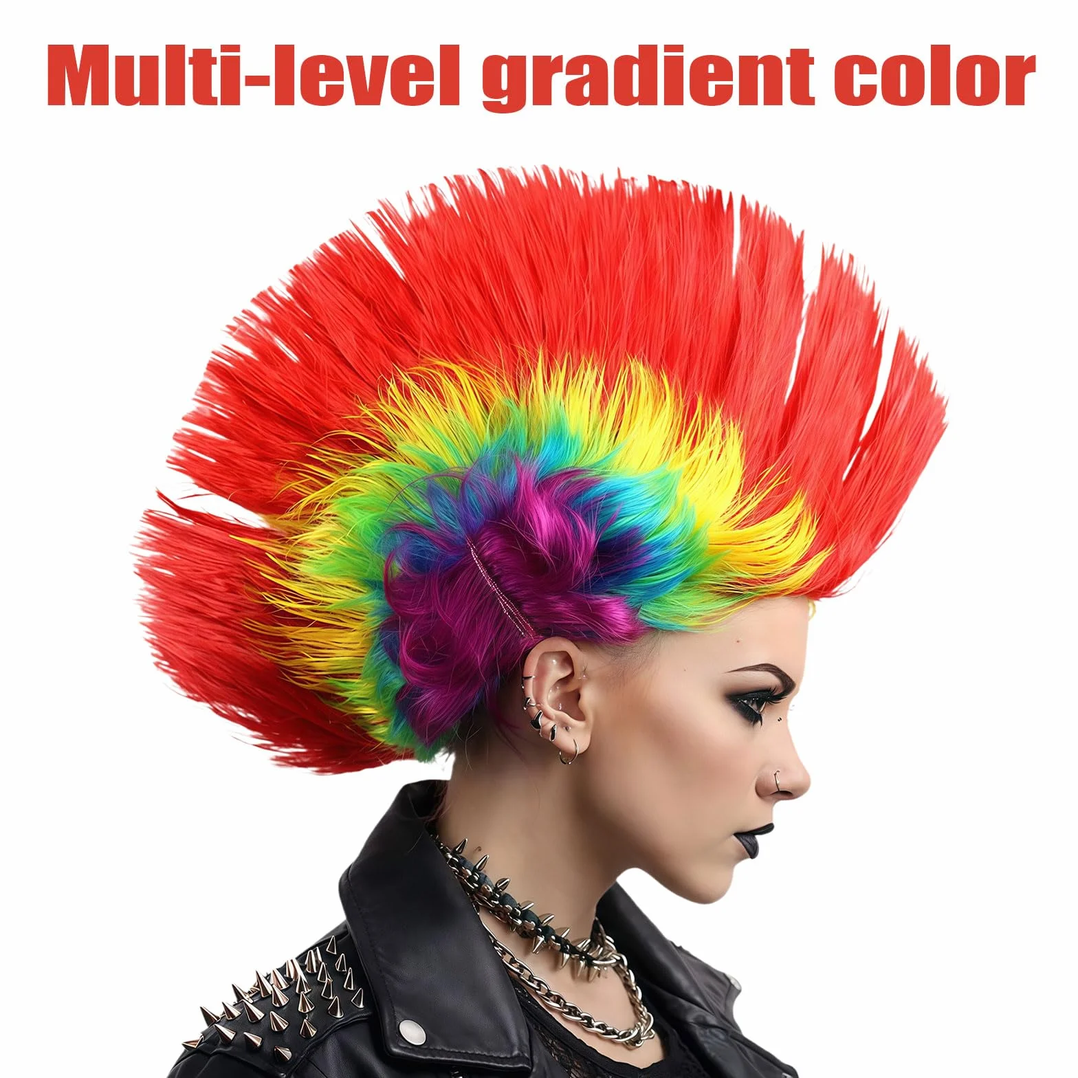 Punk Mohican Wig, śmieszne sztuczki, lata 80-te Rocker śmieszne igi ze okularami przeciwsłonecznymi, Dress up Wigs, Kostium Rocker Fancy Accessories na festiwale muzyczne imprezy specjalne