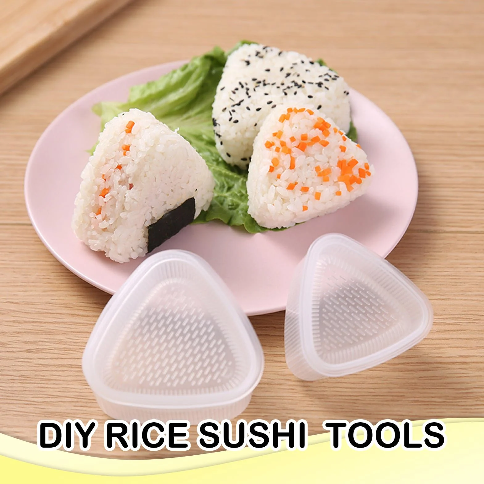 Zestaw 2 trójkątnych foremek do sushi Onigiri z łyżką do ryżu, nieprzywierająca forma, zestaw do sushi