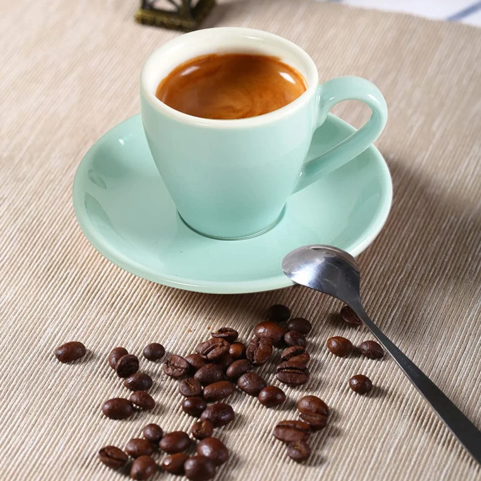 ionEgg Porcelanowy kubek do espresso ze spodkiem 80 ml niebieski