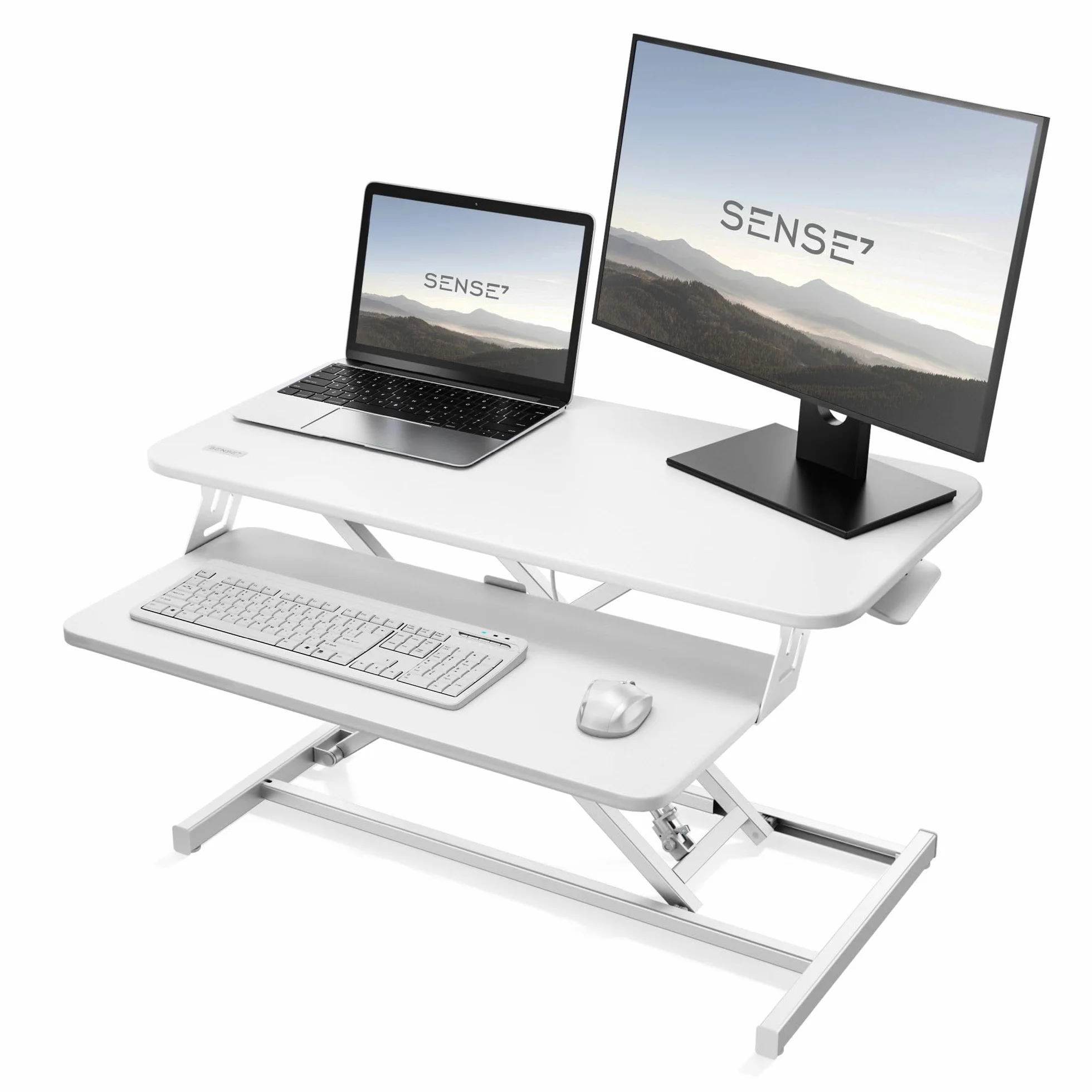 SENSE7 Desk Converter Regulowana Wysokość 81x40 cm Mobilna Konstrukcja Biała