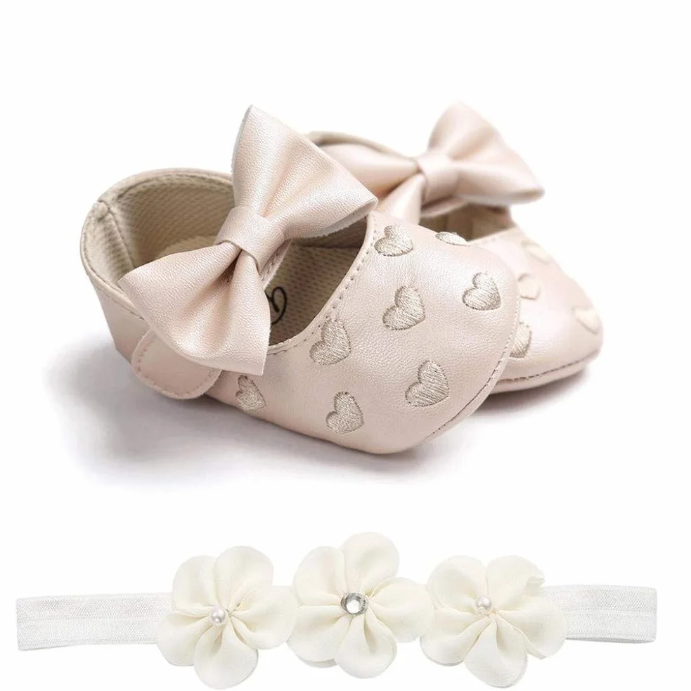EDOTON 2 szt. buty dla małych dzieci + opaska na czoło dla dziewczynek, miękkie buty antypoślizgowe na specjalne okazje, chrzest, wesele, imprezy okolicznościowe, - A khaki - 19 EU