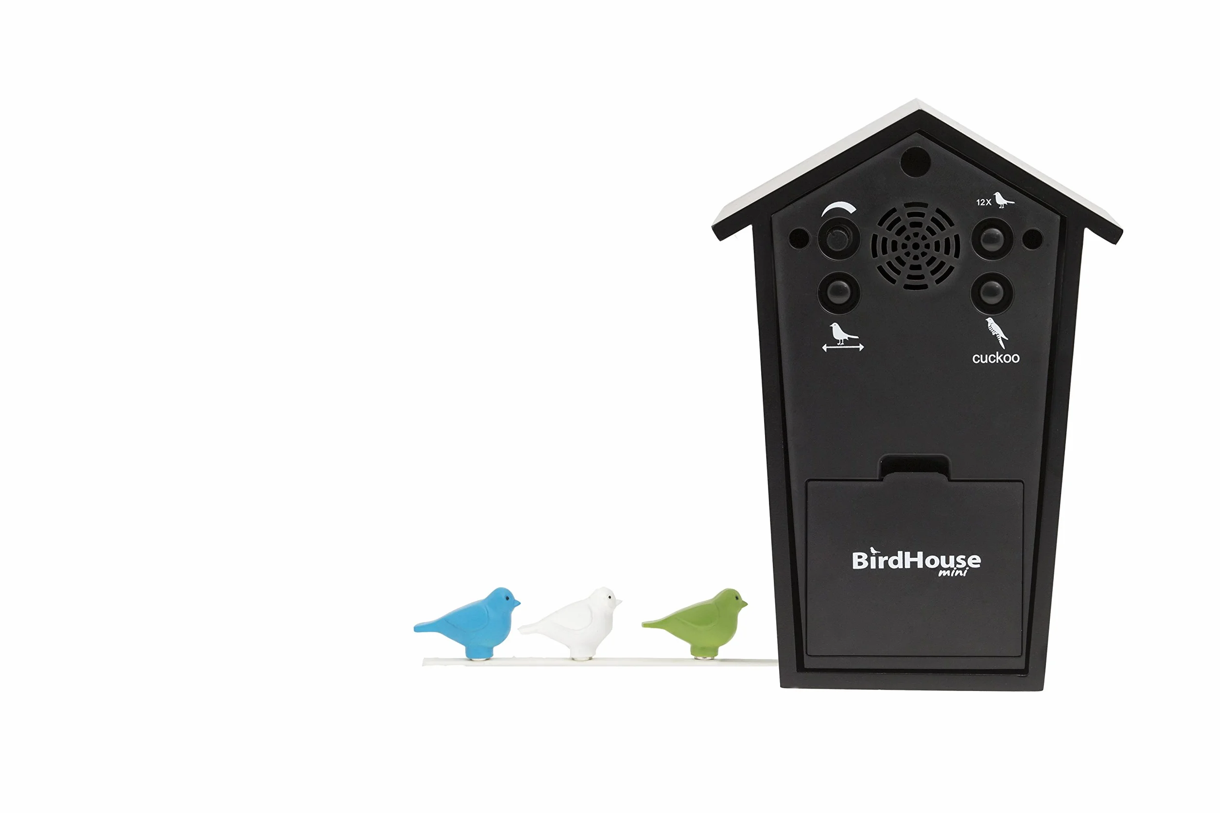KOOKOO Birdhouse Mini czarny zegar z kukułką 12 głosów ptaków