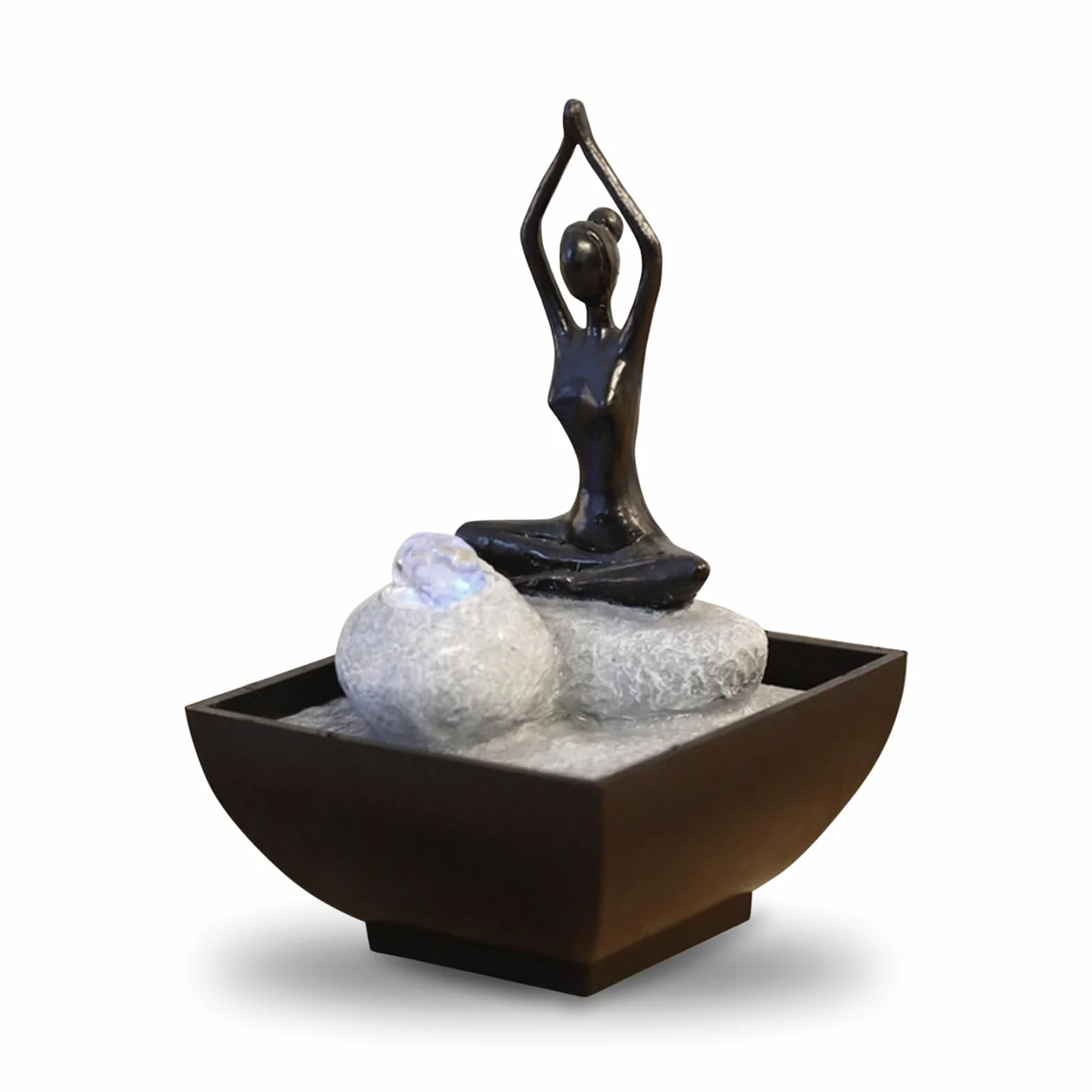 zen' Light yoga2 fontanna z żywicy poliestrowej, czarna, 12 x 12 x 17 cm