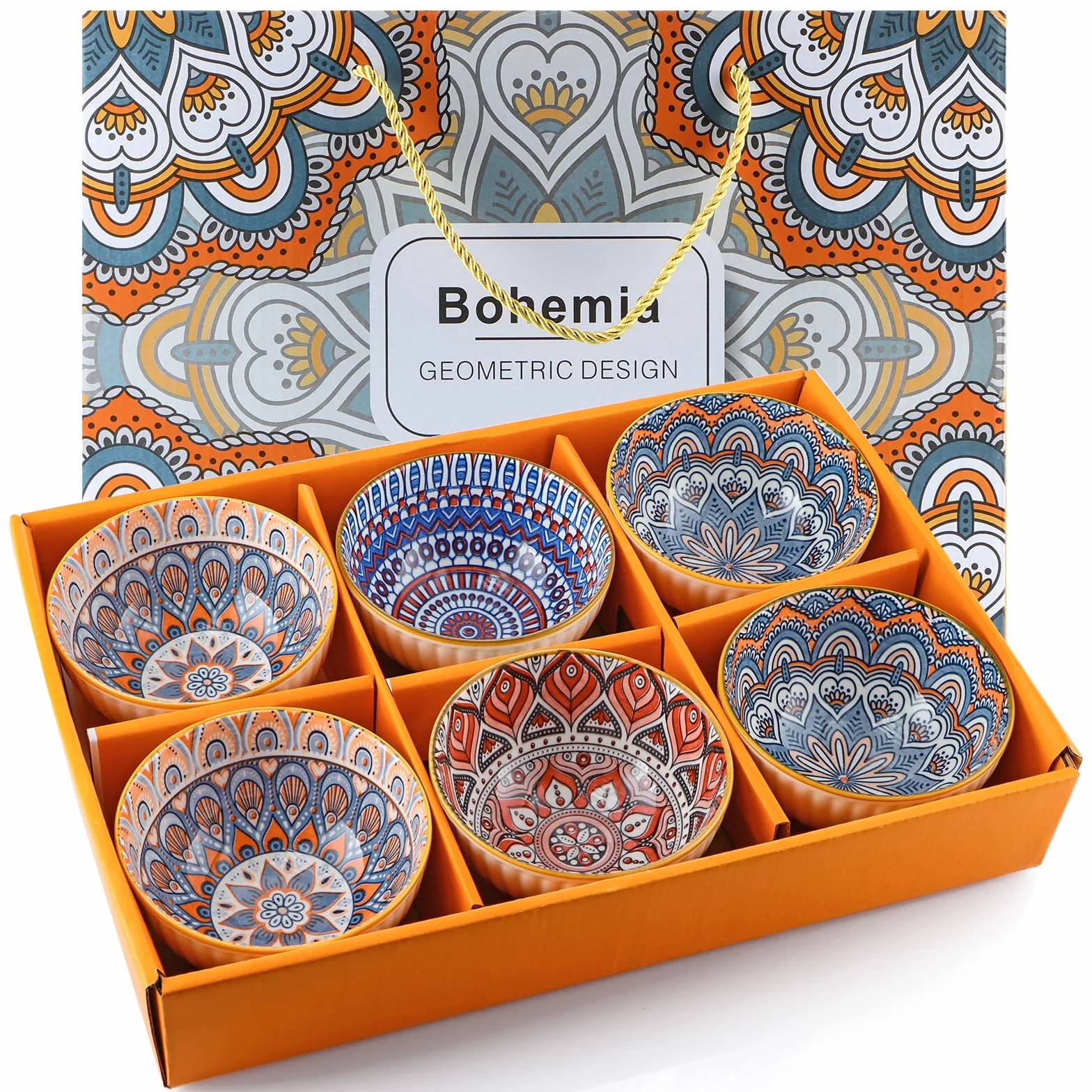 Skelang 6-częściowy zestaw porcelanowych misek 300 ml boho geometryczny wzór