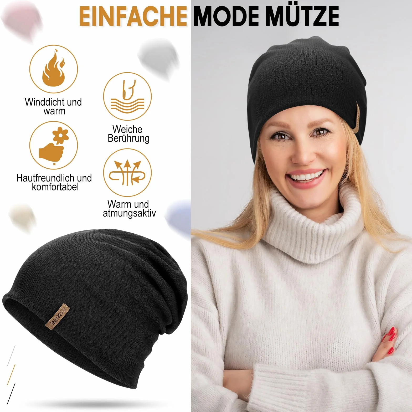 Hamuni Slouch Beanie Czapka damska, męska, elastyczna, miękka, wygodna, z dżerseju, klasyczna, modna, długa czapka typu beanie, idealna na wiosnę, jesień i zimę