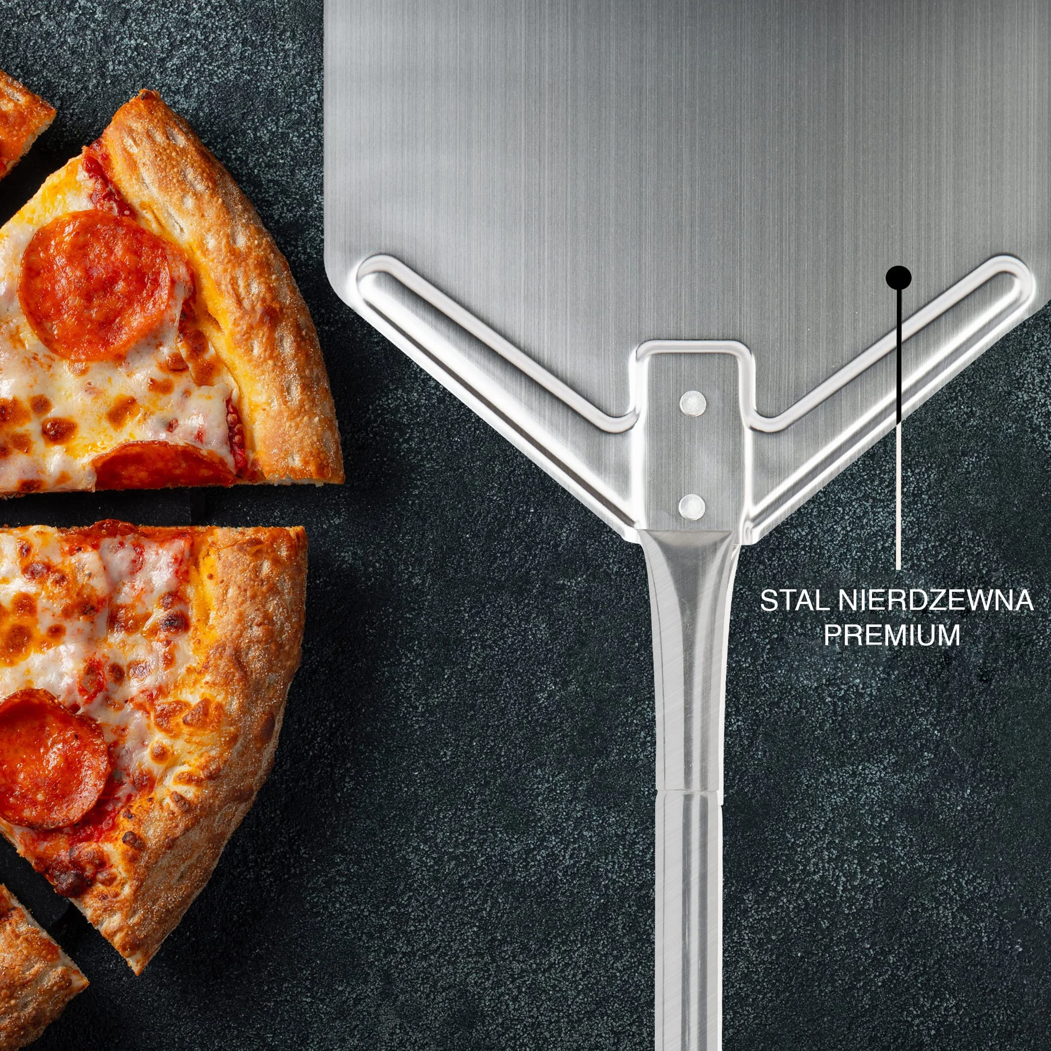 Levivo Łopata do pizzy XXL ze stali nierdzewnej ze zdejmowanym przedłużeniem uchwytu