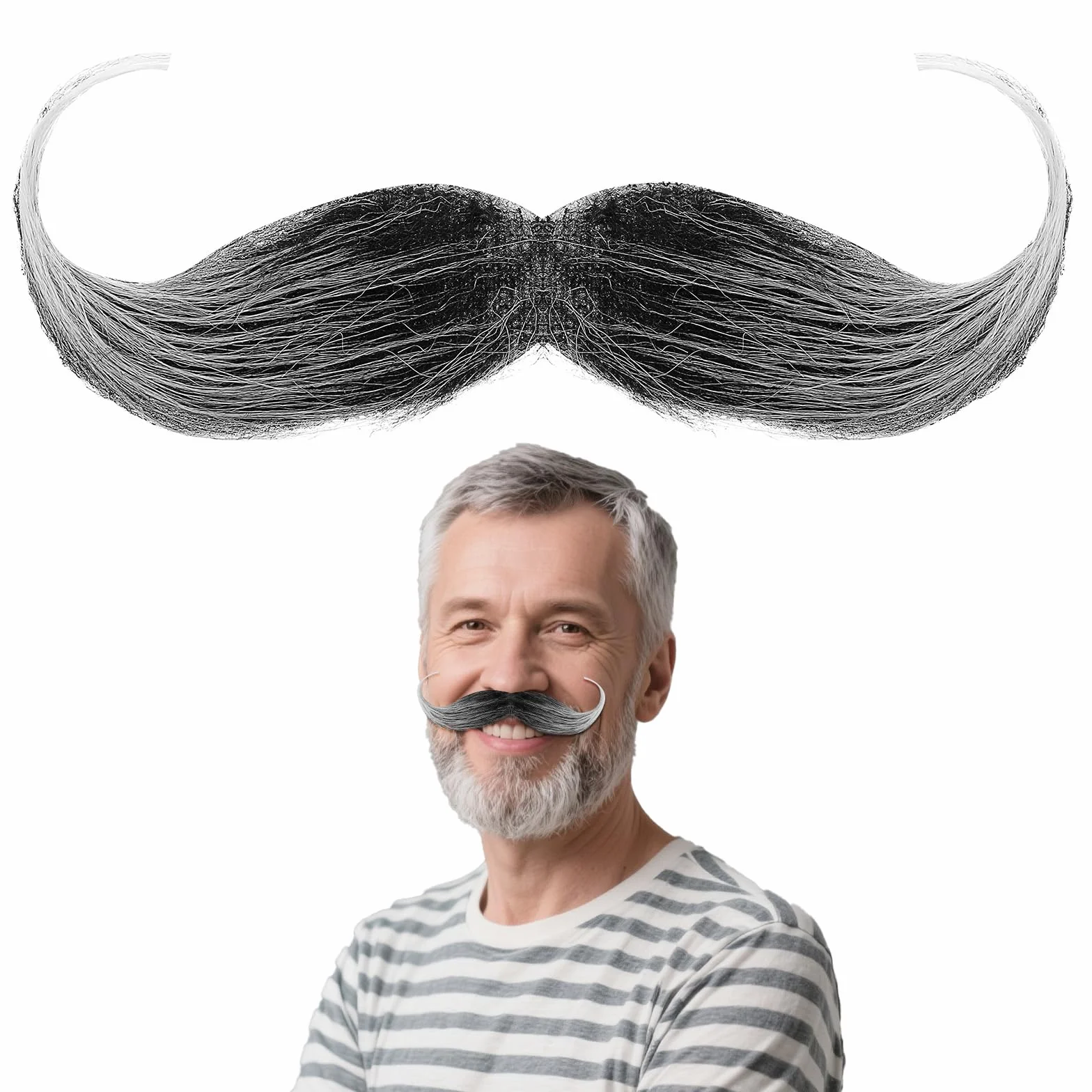 Sztuczna broda, realistyczne wąsy do przyklejenia, sztuczna broda, na imprezę, sztuczny kostium, wąsy na Boże Narodzenie, urodziny, Halloween, imprezę z okazji narodzin, cosplayu (kolor szary)