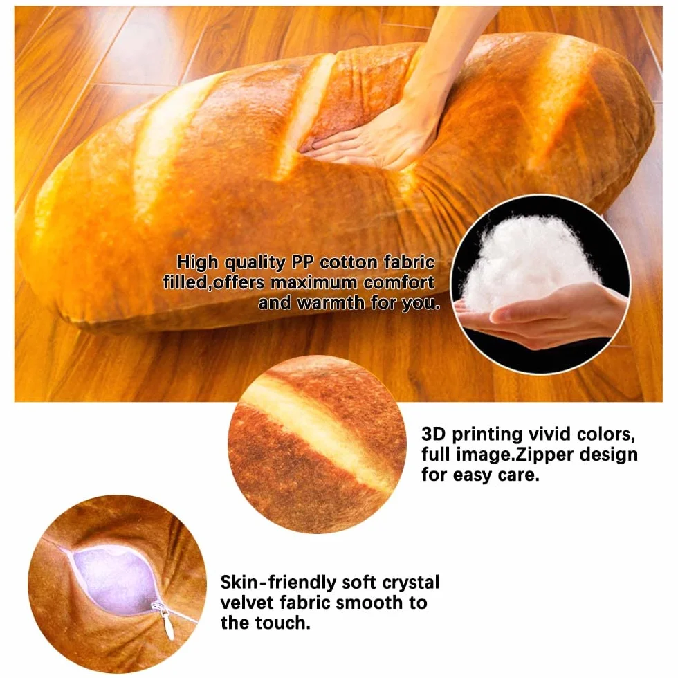 Poduszka 3D z masłem do chleba 60 cm miękka poduszka pod plecy lędźwiowe wypchana pluszowa zabawka