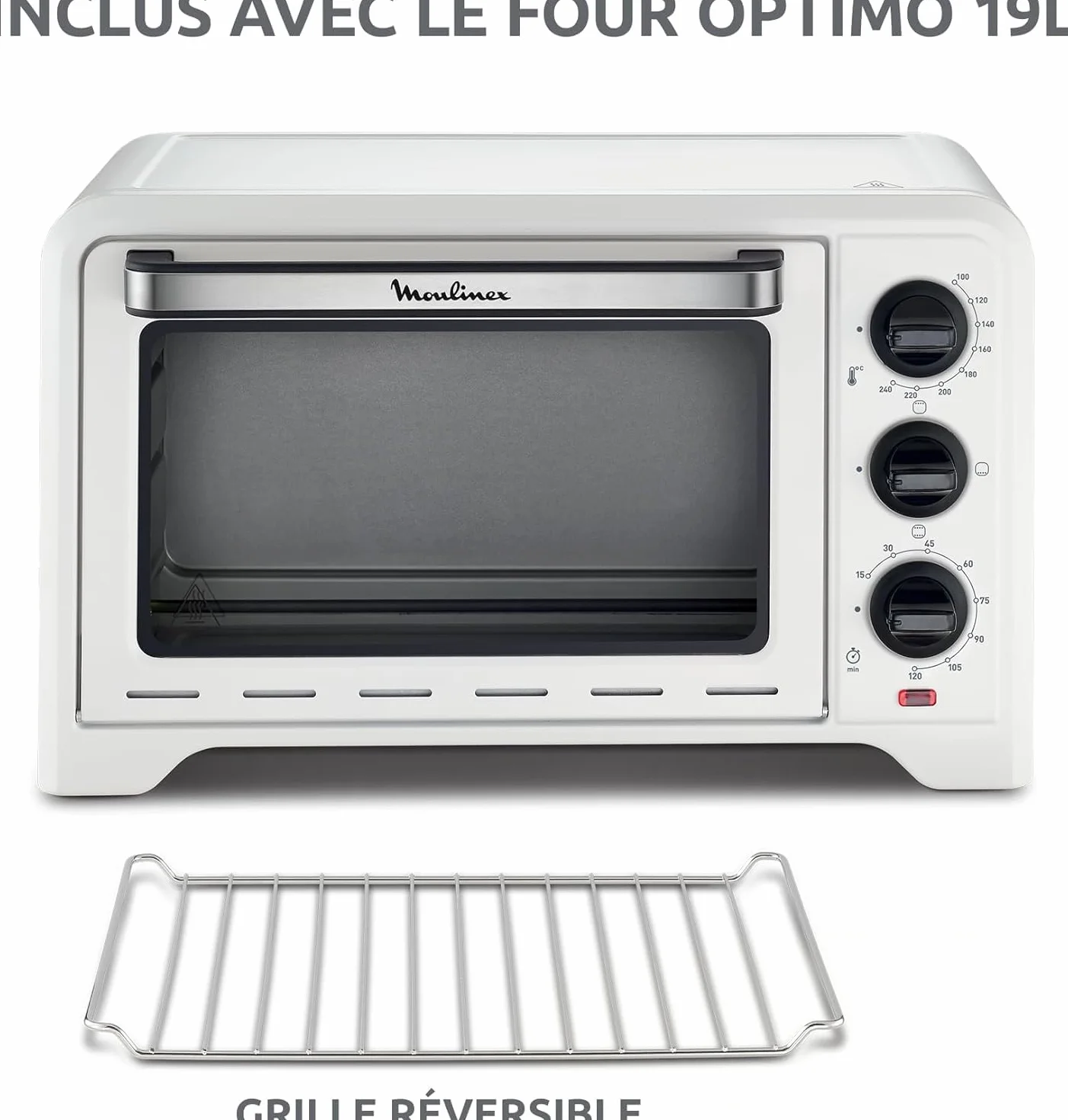 Moulinex Piekarnik Optimo 19 L, pieczenie chleba, pizza, ciasta, ciasta, ciasta, 6 trybów pieczenia, tradycyjne ciepło, biały OX441110