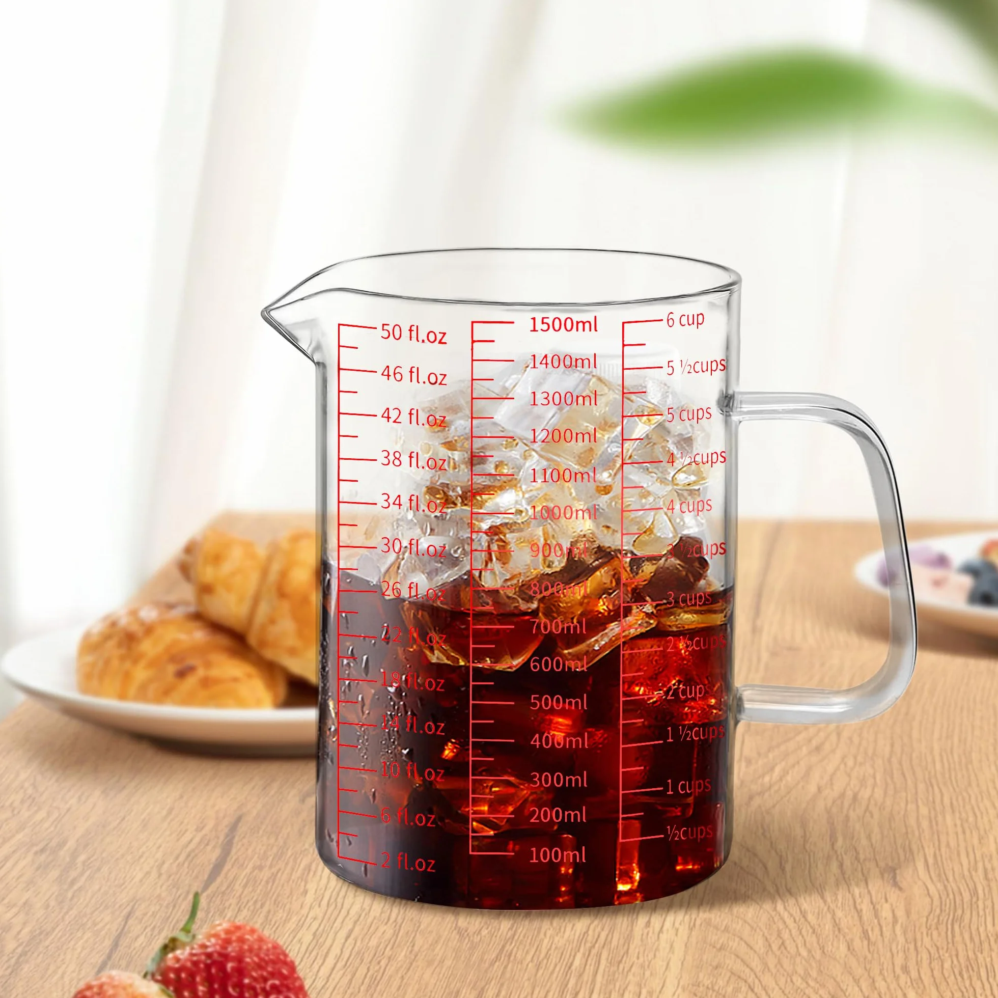 Szklana miarka kuchenna Luvan 1500 ml z borosilikatowego szkła 3 skale pomiaru