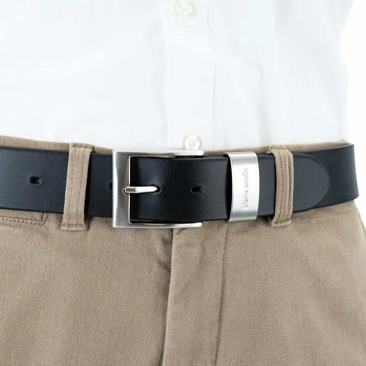 Pierre Cardin Męski skórzany pasek/pasek męski, pasek ze skóry licowej XL z metalową pętlą, czarny