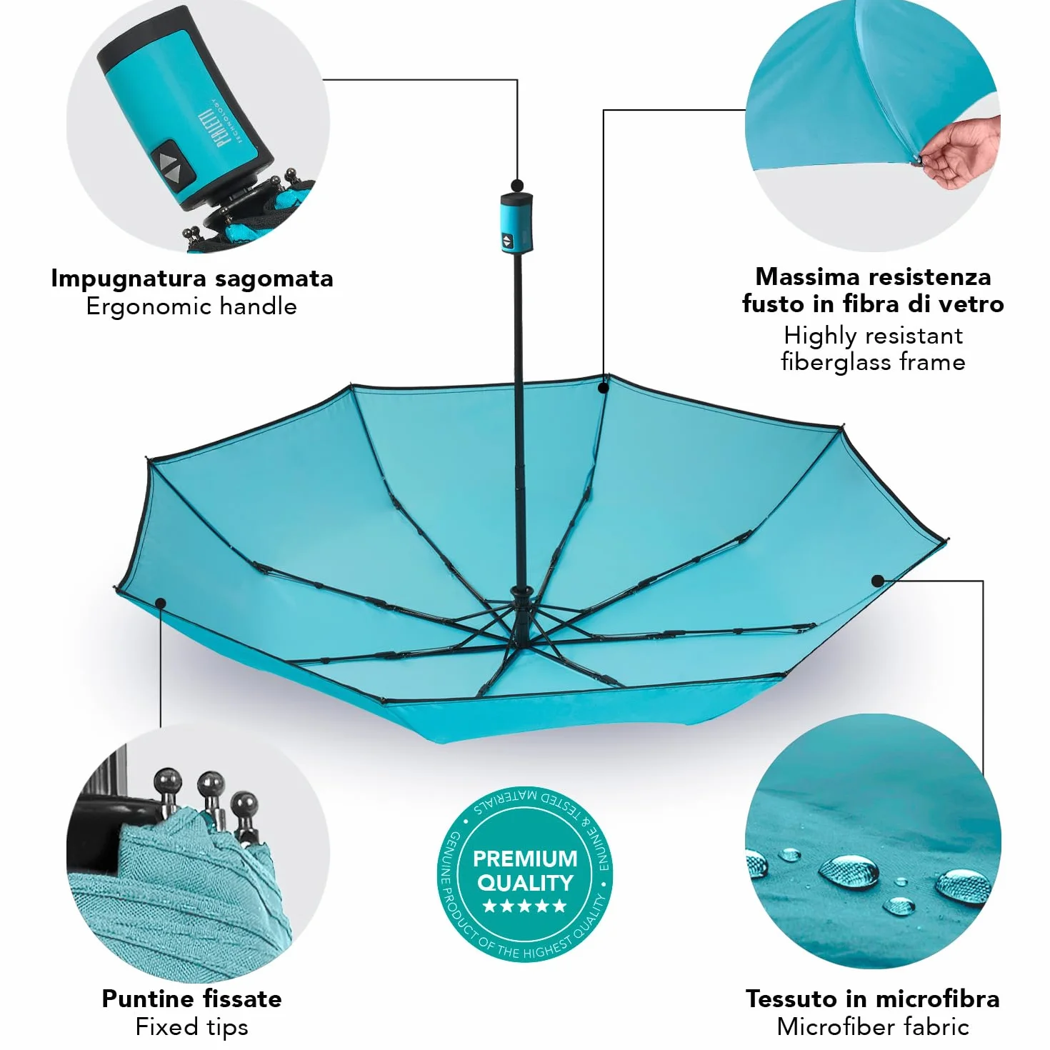 Parasol Składany Damski Wiatroodporny Przyciemniany - Parasolka Kobieca z Automatycznym Systemem Otwierania i Zamykania - Parasol Kieszonkowy Podróżny - Średnica 98 cm - Perletti
