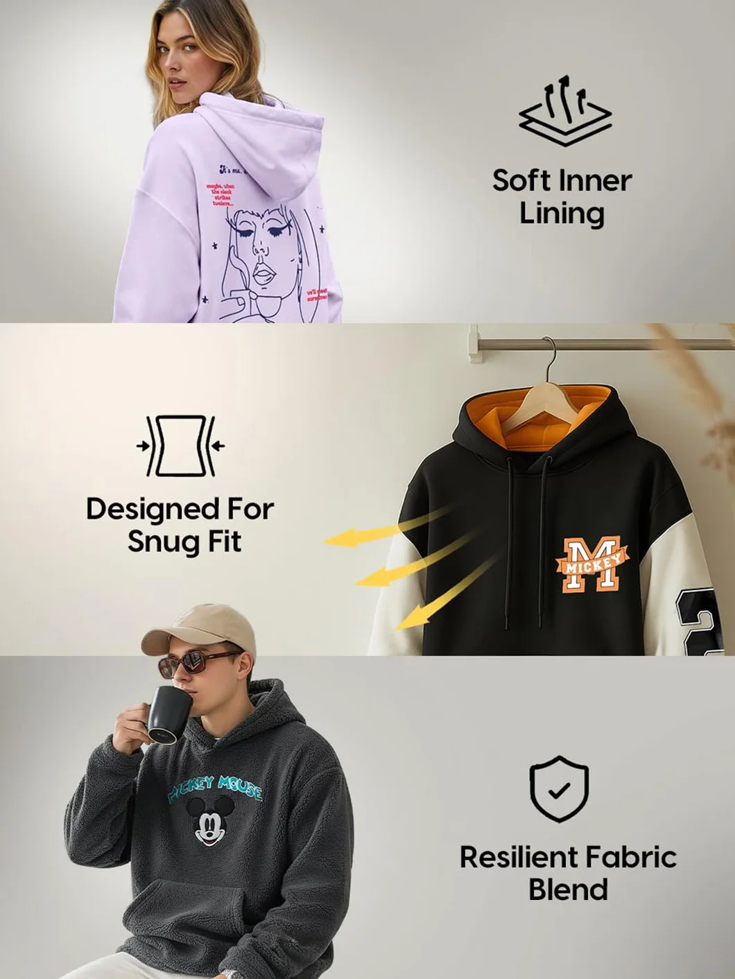 Bewakoof Oficjalna męska bluza z kapturem Garfield Merchandise z kapturem z pełnym rękawem z nadrukiem graficznym