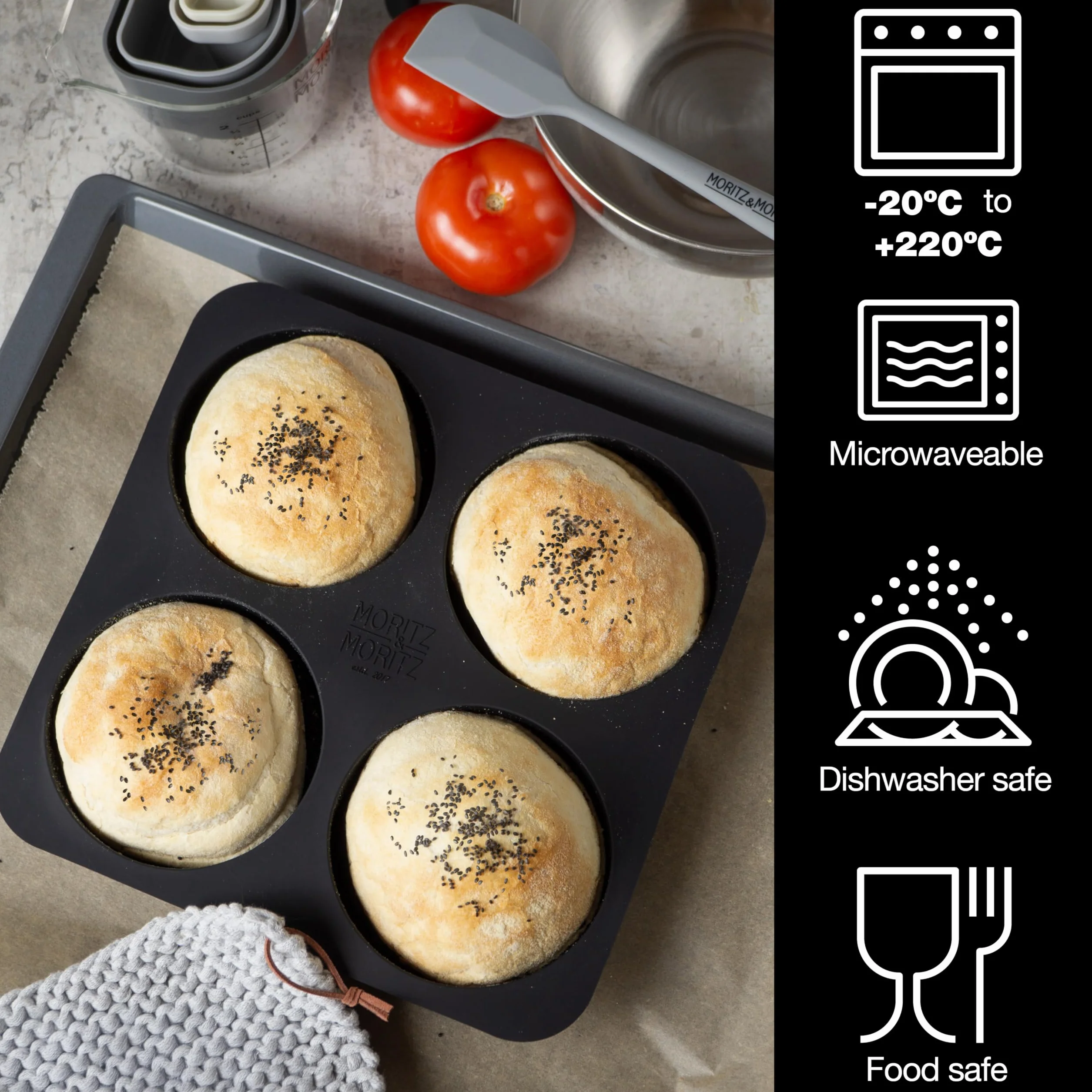 Moritz & Moritz foremka do pieczenia chleba, hamburgerów i muffinek XXL okrągła z skrobaczką i książeczką