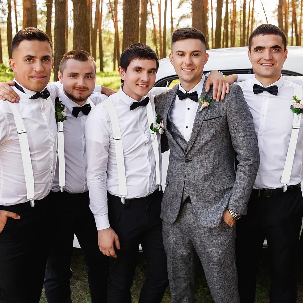 Aomig Szelki dla mężczyzn i kobiet, bardzo mocne, szerokości 3,5 cm, z 4 metalowymi klipsami, regulowane i elastyczne, uniwersalny rozmiar, styl X, białe