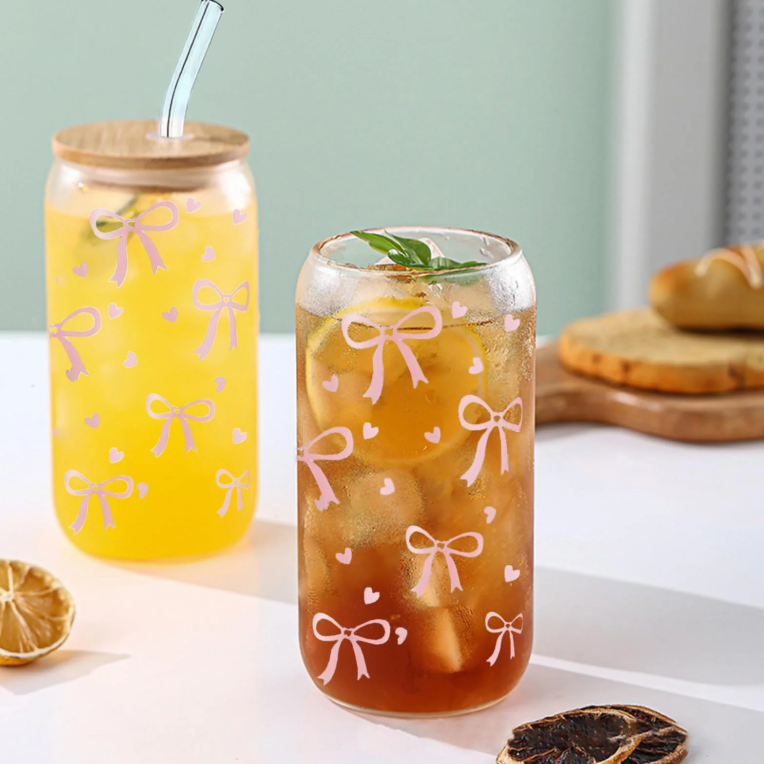 HIQE-FL Szklanki do picia pokrywką, kubek do herbaty bąbelkowej słomką, do smoothie i latte