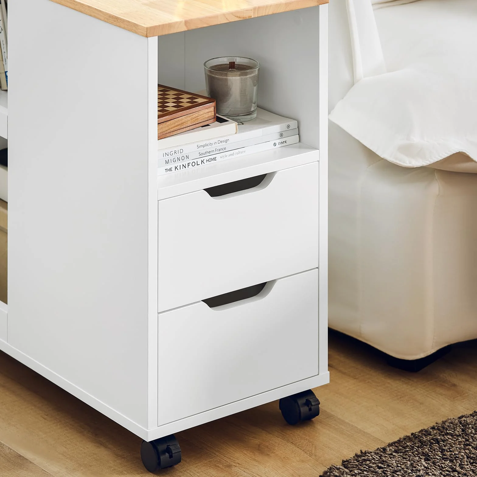 SoBuy Stolik boczny z kółkami Wąski B60 x D30 x H60 cm FBT130-WN