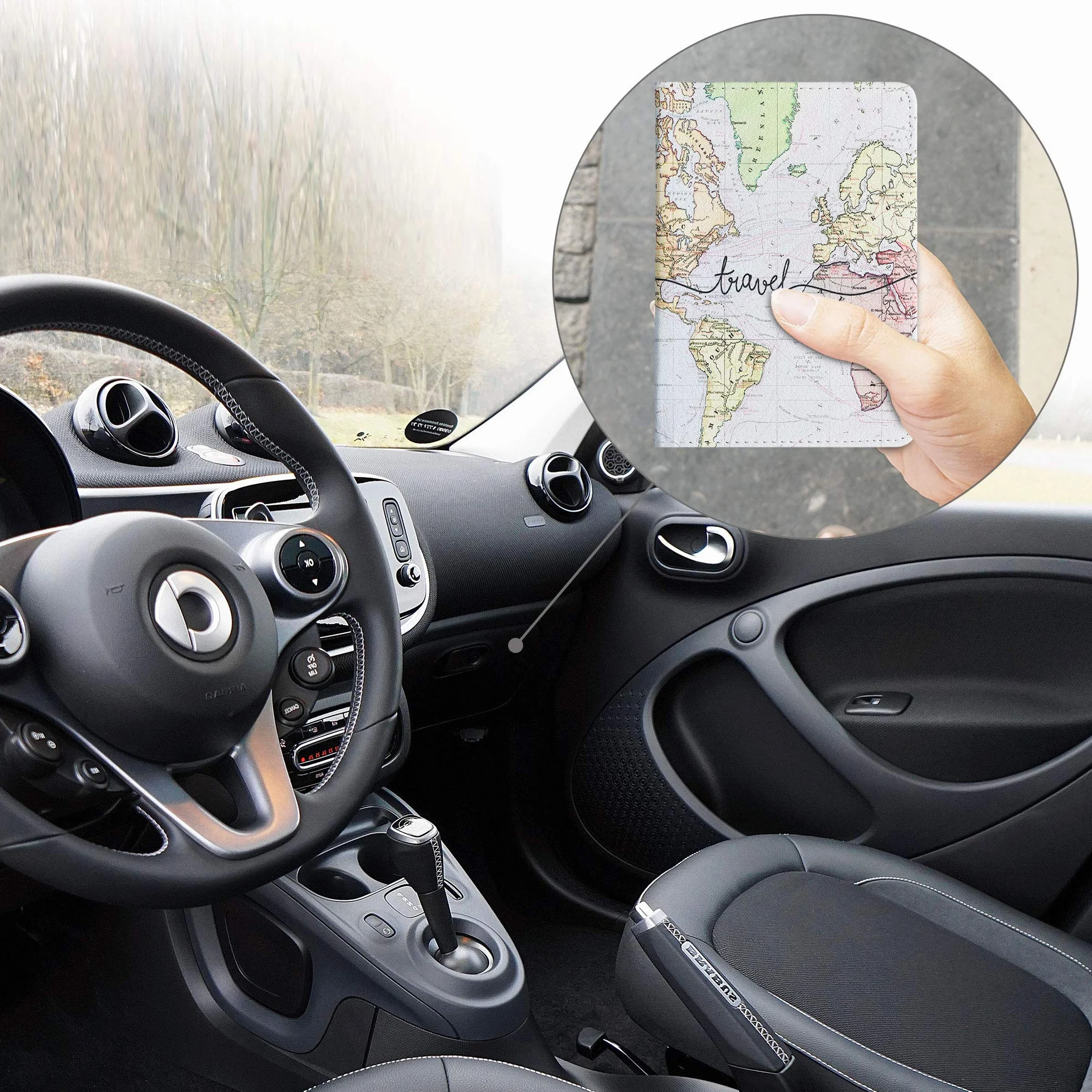kwmobile Etui na dowód rejestracyjny pojazdu z przegródkami na karty - sztuczna skóra etui torebka certyfikat dopuszczenia - Don't Touch My Car biały czarny, czarny wielokolorowy
