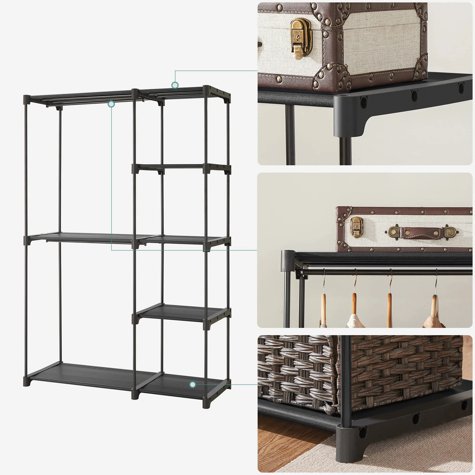 SONGMICS Szafa na ubrania wolnostojąca składana 112 x 43 x 165 cm czarna RYG24BK