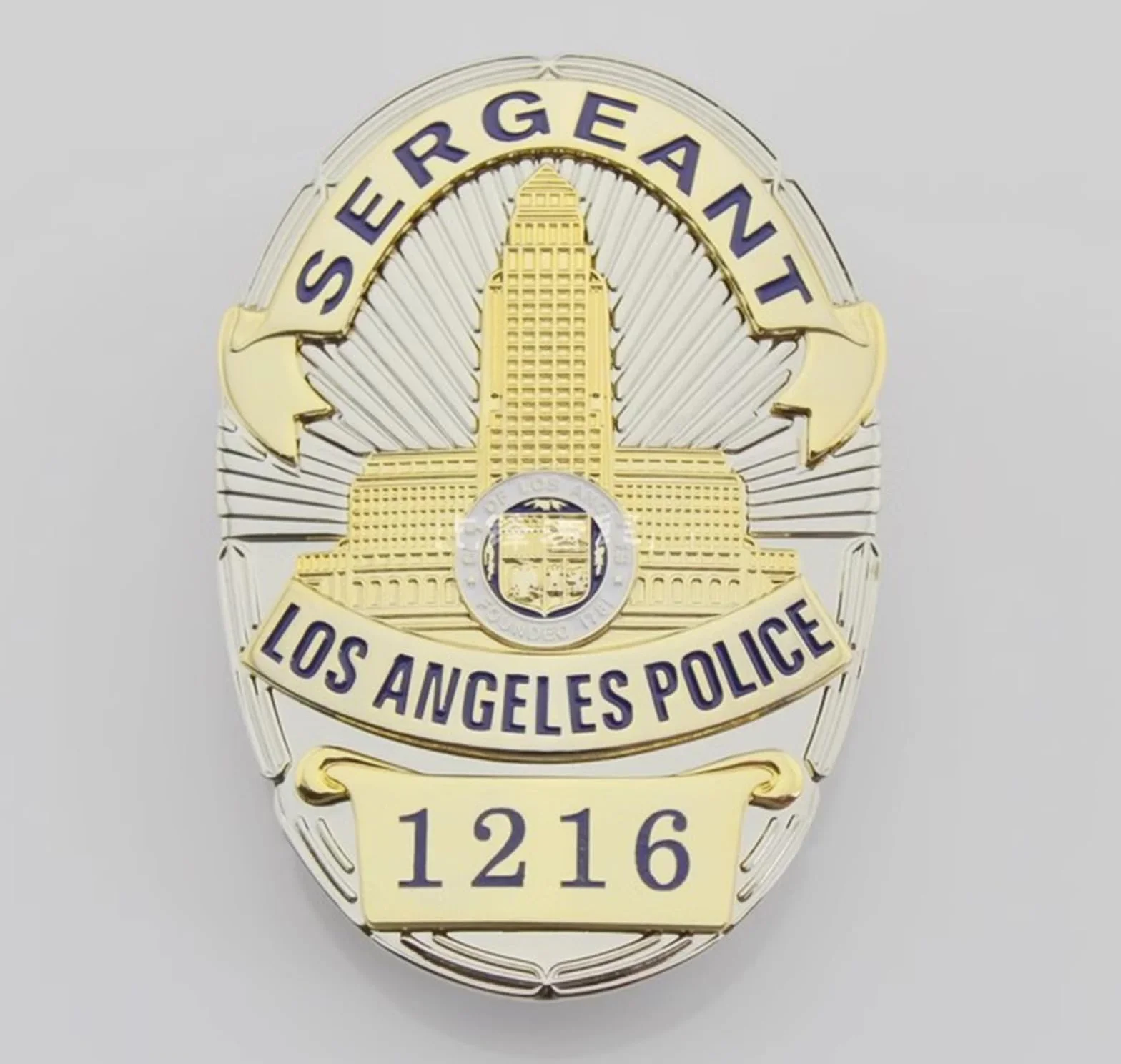 DOGOZ US LAPD sierżant Los Angeles policja 1216 odznaka z inkrustowanym skórzanym etui, rekwizyt do dekoracji kostiumu