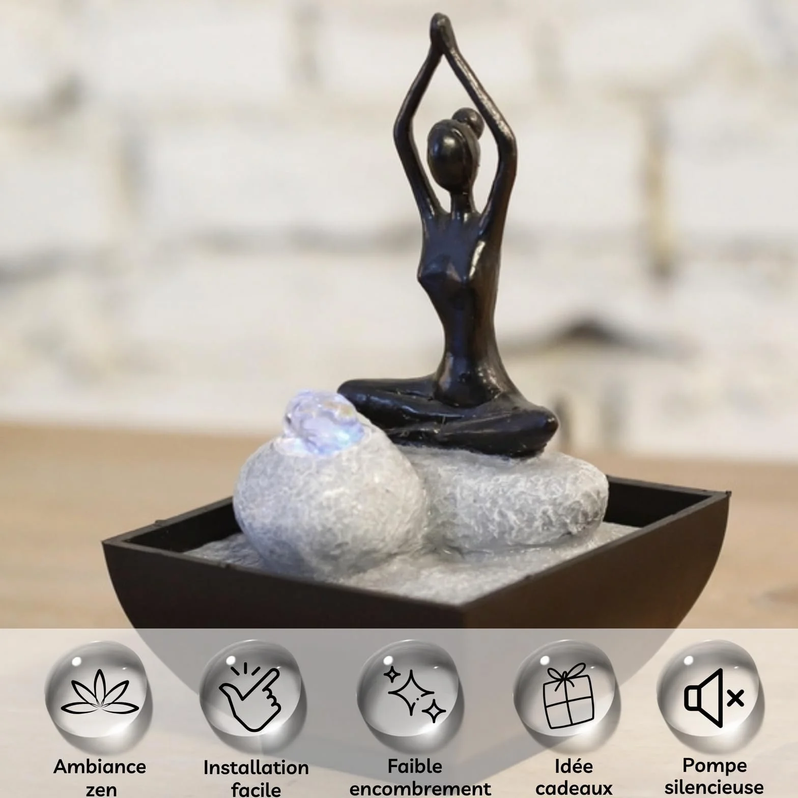 zen' Light yoga2 fontanna z żywicy poliestrowej, czarna, 12 x 12 x 17 cm