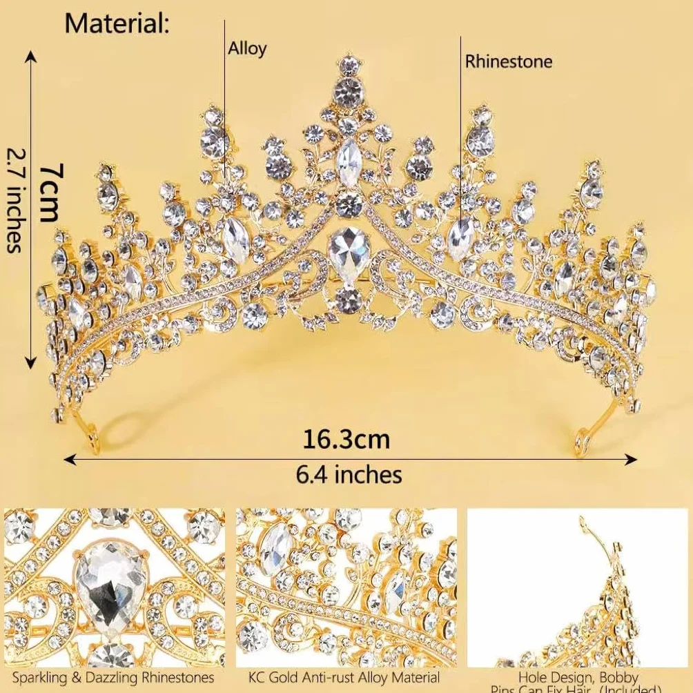 Kryształowa korona dla kobiet – elegancka tiara księżniczki. Precyzyjnie oszlifowany kryształ brylantowy, przyjemny w noszeniu, na wesela, quinceañery, bal absolwentów, rocznice i wiele innych.
