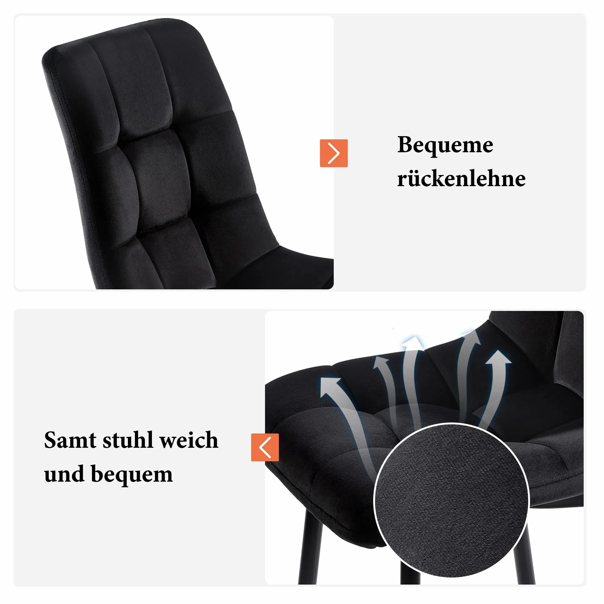 Zestaw do jadalni 5-częściowy: nowoczesny stół do jadalni z 4 aksamitnymi krzesłami, blat z płyty MDF, czarne metalowe nogi, ergonomiczny design, idealny do jadalni i kuchni, elegancki komfort.