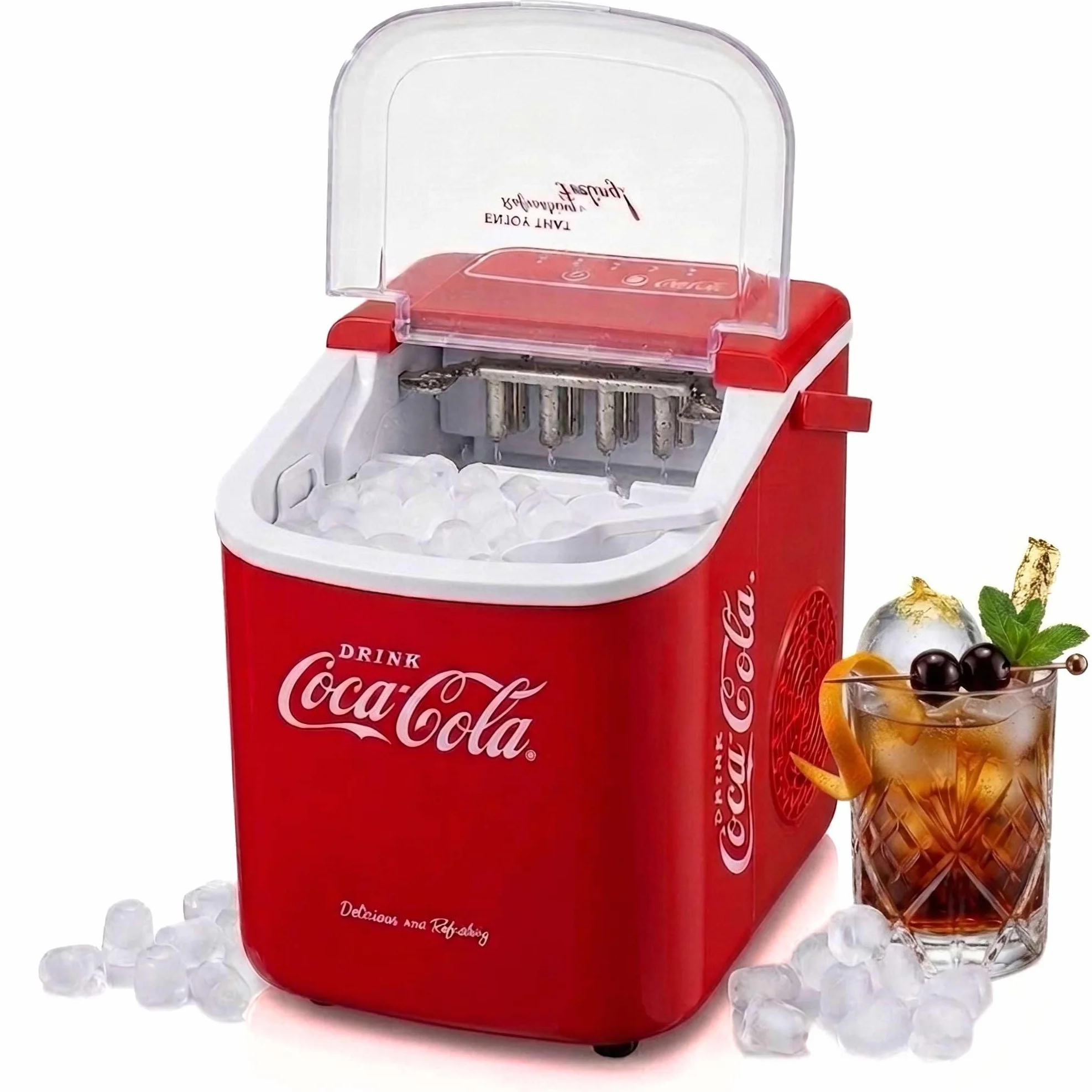 Salco Coca Cola Kostkarka do lodu 10 kg/24h 2 rozmiary kostek automatyczna funkcja ostrzegawcza retro czerwień