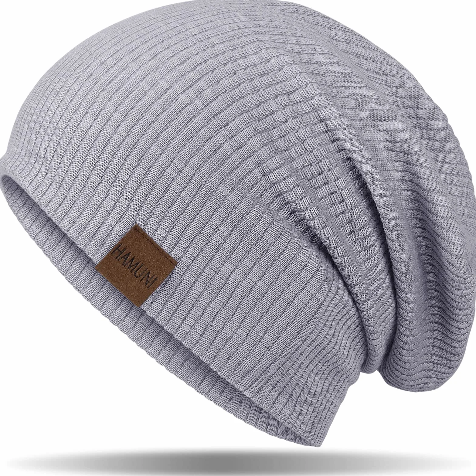 Hamuni Slouch Beanie Czapka damska, męska, elastyczna, miękka, wygodna, z dżerseju, klasyczna, modna, długa czapka typu beanie, idealna na wiosnę, jesień i zimę, szary, jeden rozmiar