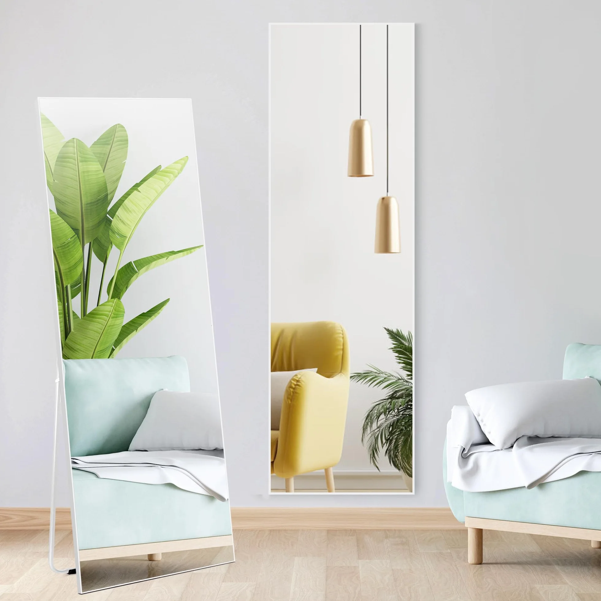 RLAVBL Lustro stojące na całej długości 165 x 51 cm, duże lustro ścienne w kolorze białym, nadaje się do łazienki, salonu, sypialni i przedpokoju.