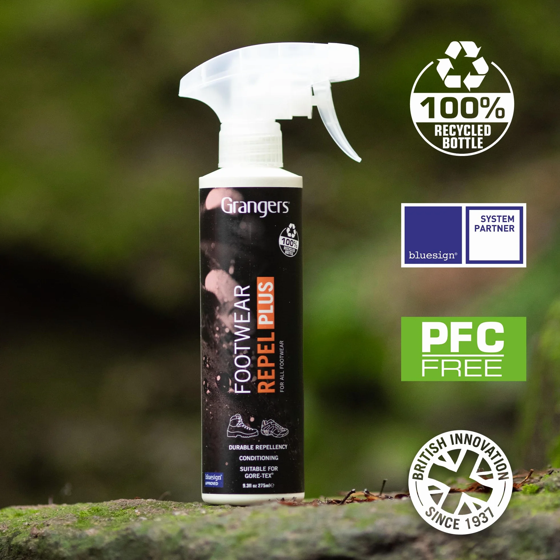 Grangers Footwear Repel Plus Eco Refill | 275 ml | Przedłuż żywotność wytrzymałego materiału ochronnego na obuwie