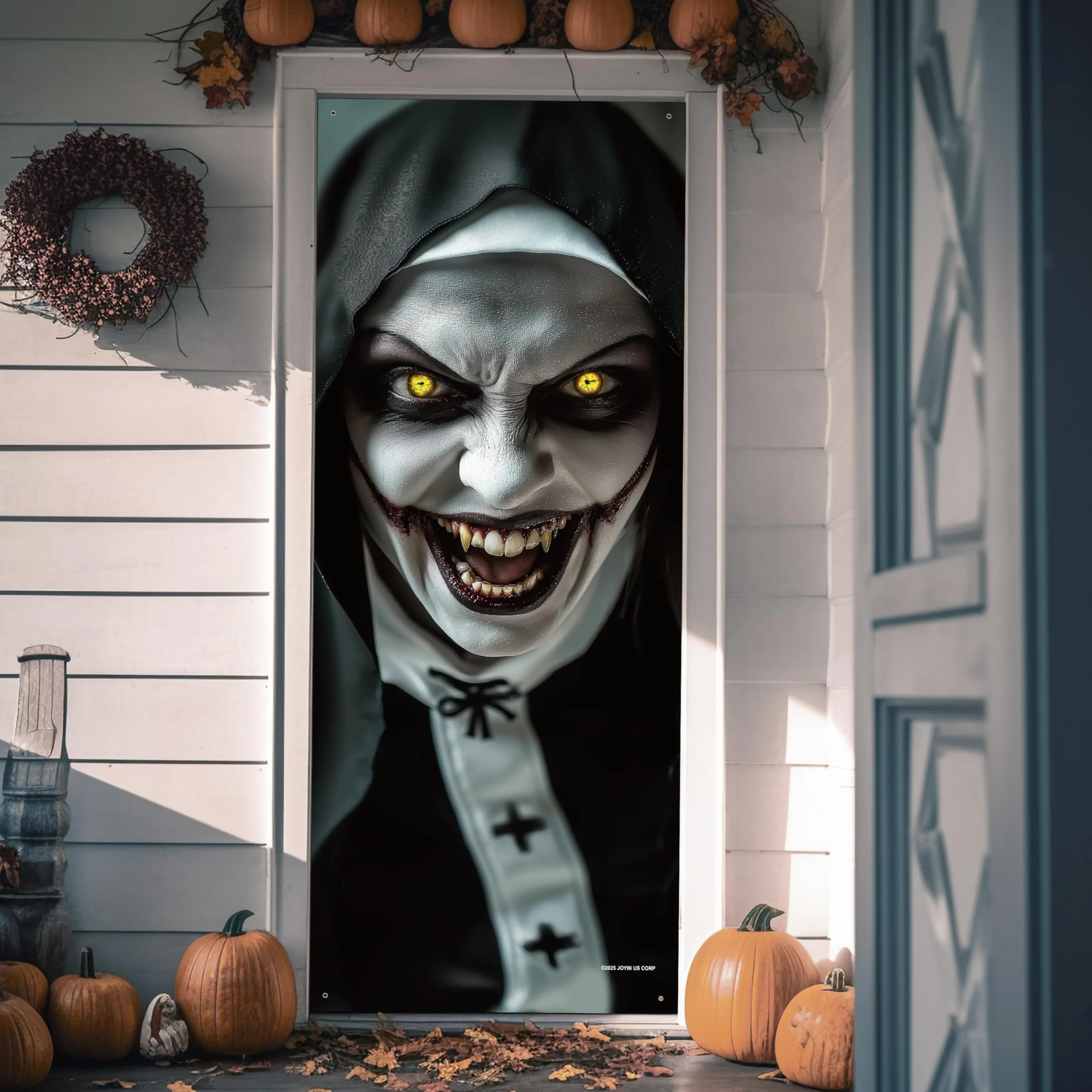 JOYIN Naklejka na drzwi zakonnicy 3D Halloween 200 x 61 cm straszny duch dekoracja tapeta