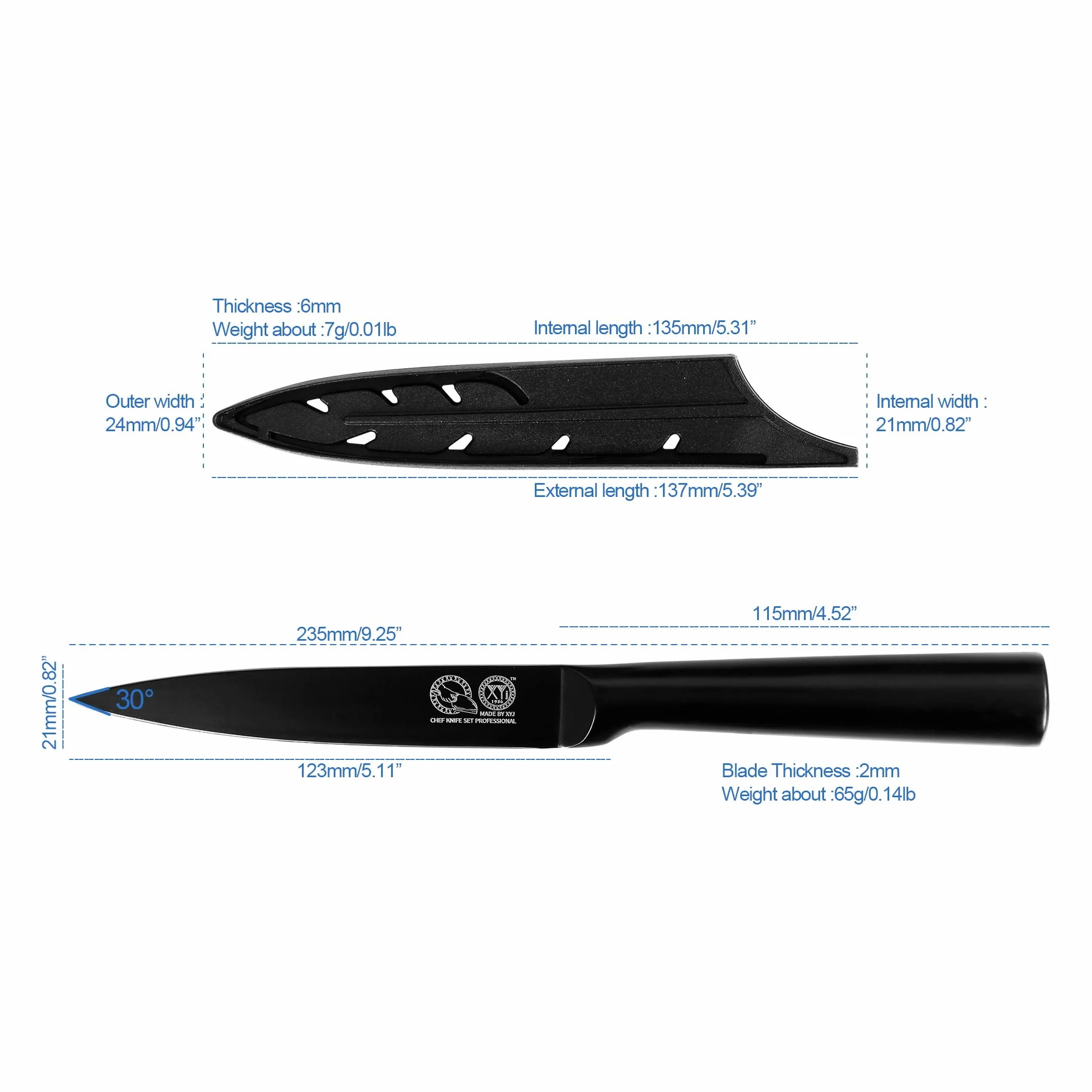 Stainless Steel Kitchen Knife 5 Inch Japanese Utility Knife Full Black