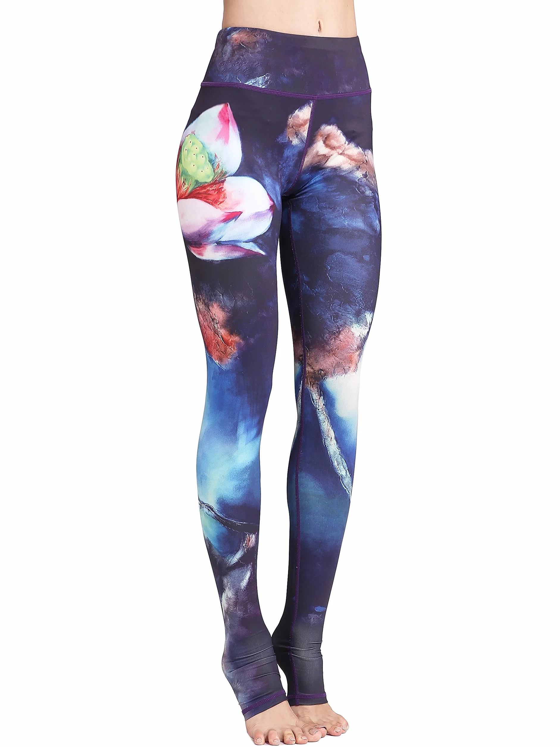 Legginsy treningowe dla kobiet, spodnie do jogi z wysokim stanem, wzór akwarela