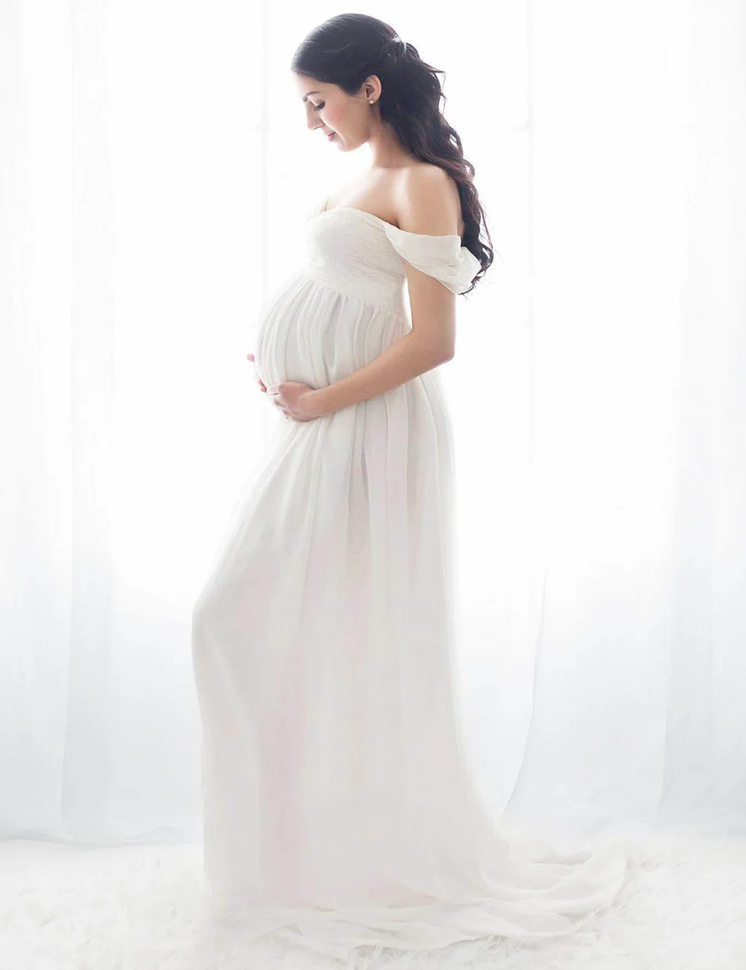 FEOYA - Sukienka ciążowa do fotografii, szyfonowa szarfa, rekwizyty fotograficzne z kwiatem, pasek ślubny, kryształ górski, dla kobiet, ciąża, baby shower, ślub, sesja zdjęciowa, impreza