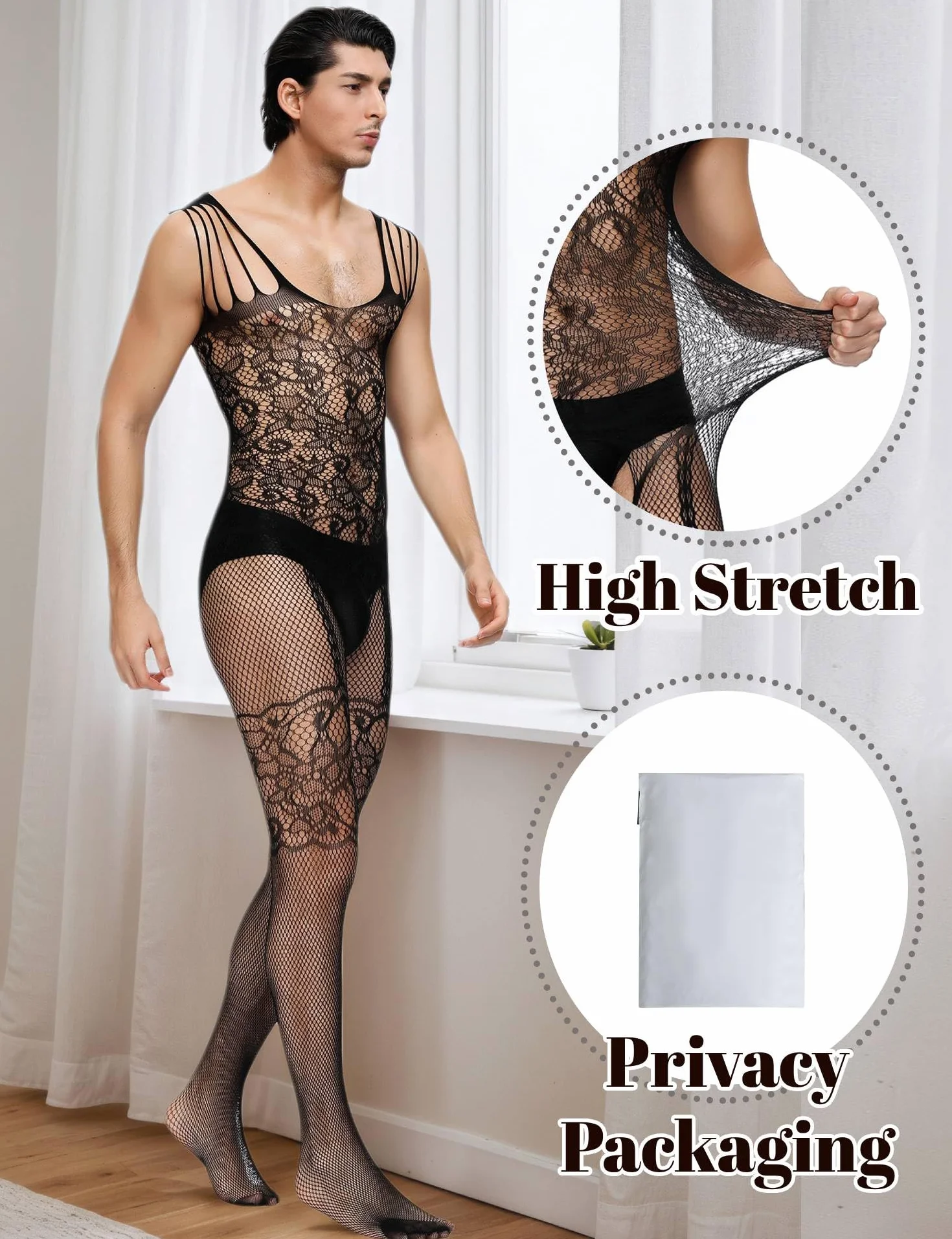 comeondear Bodystocking Męska bielizna bez rękawów elastyczna bielizna kombinezon body kombinezon Leotard piżama bielizna nocna odzież klubowa
