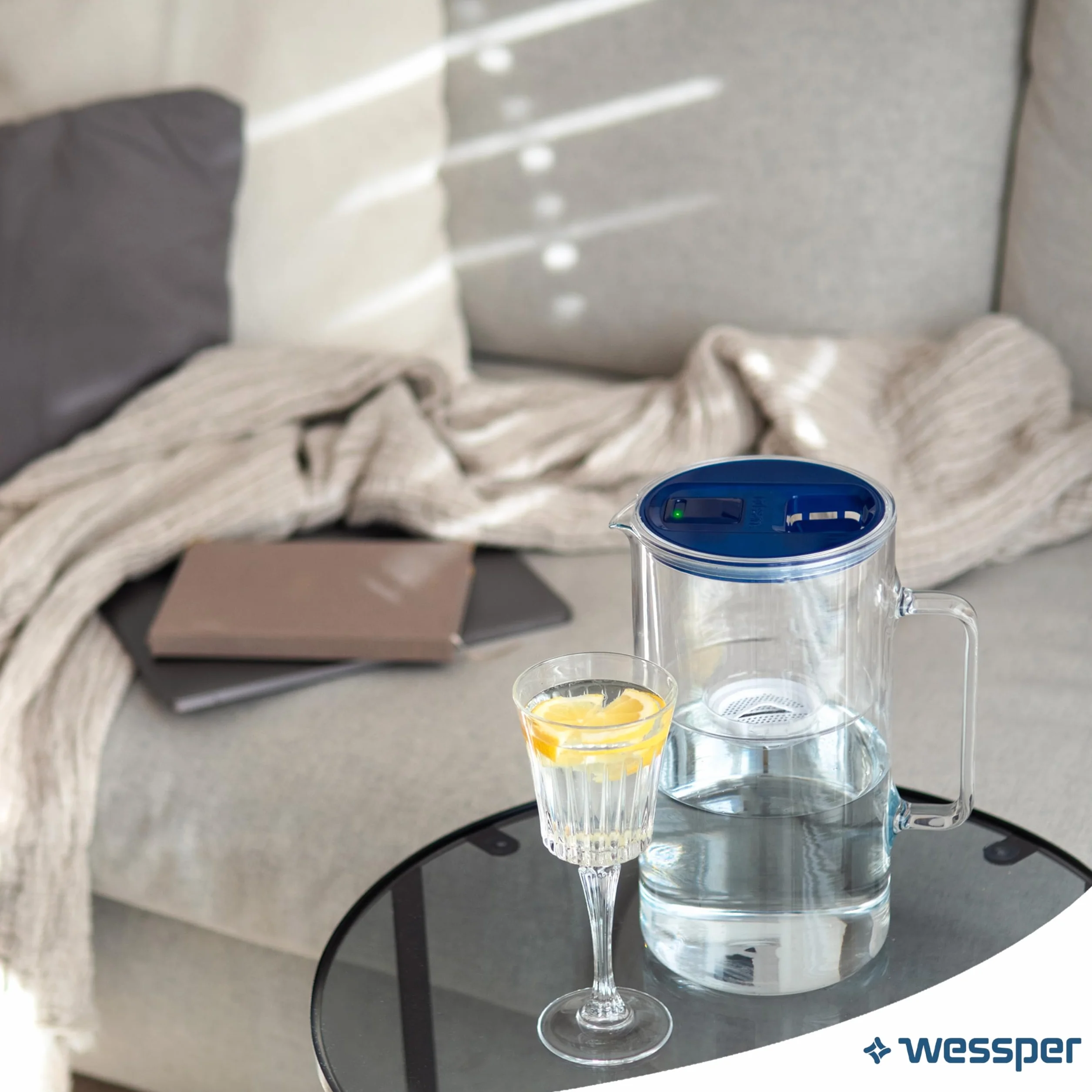 Wessper Dzbanek z filtrem do wody 3,3 l z licznikiem wymiany filtra, niebieski