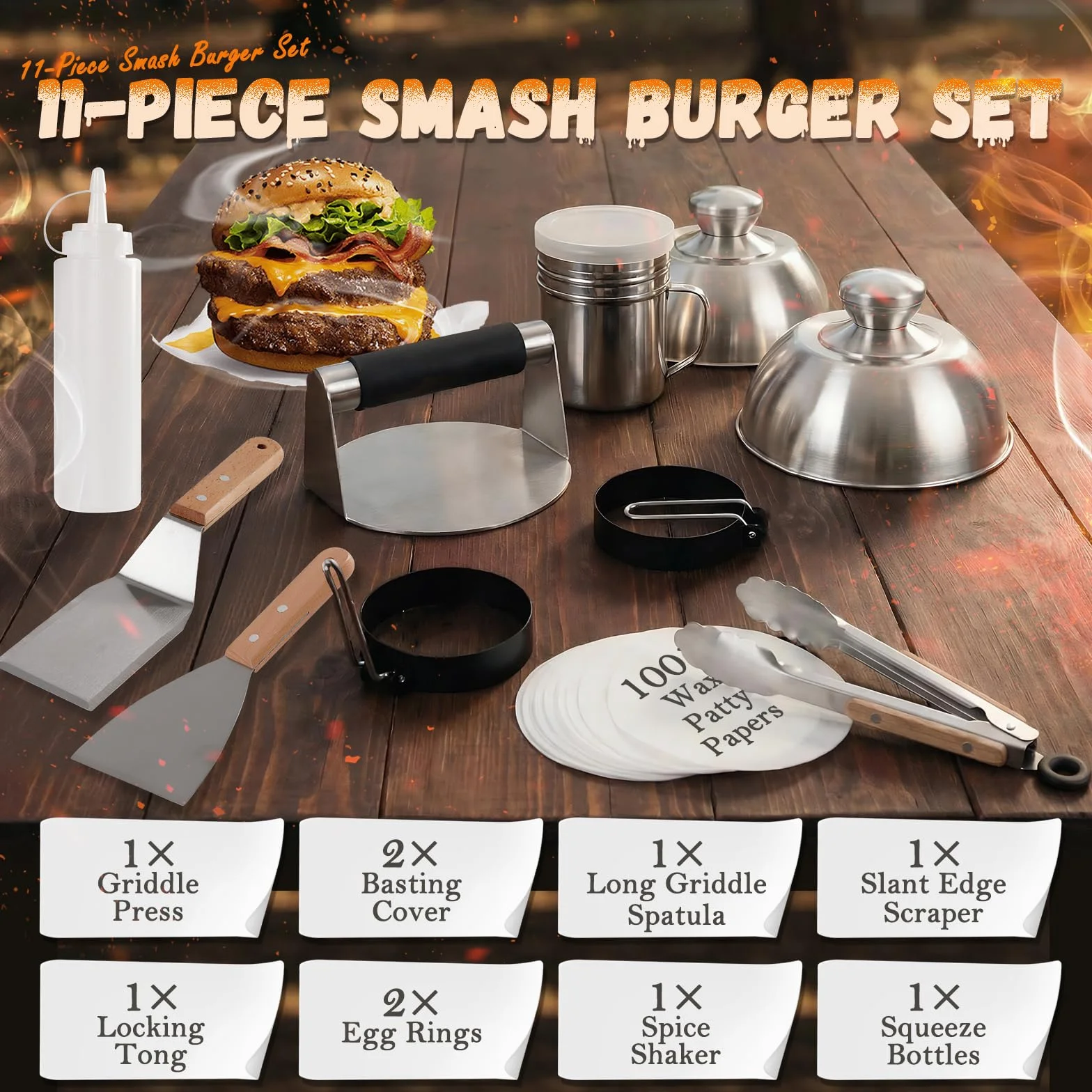 Smash zestaw do burgerów ze stali nierdzewnej 11-częściowy