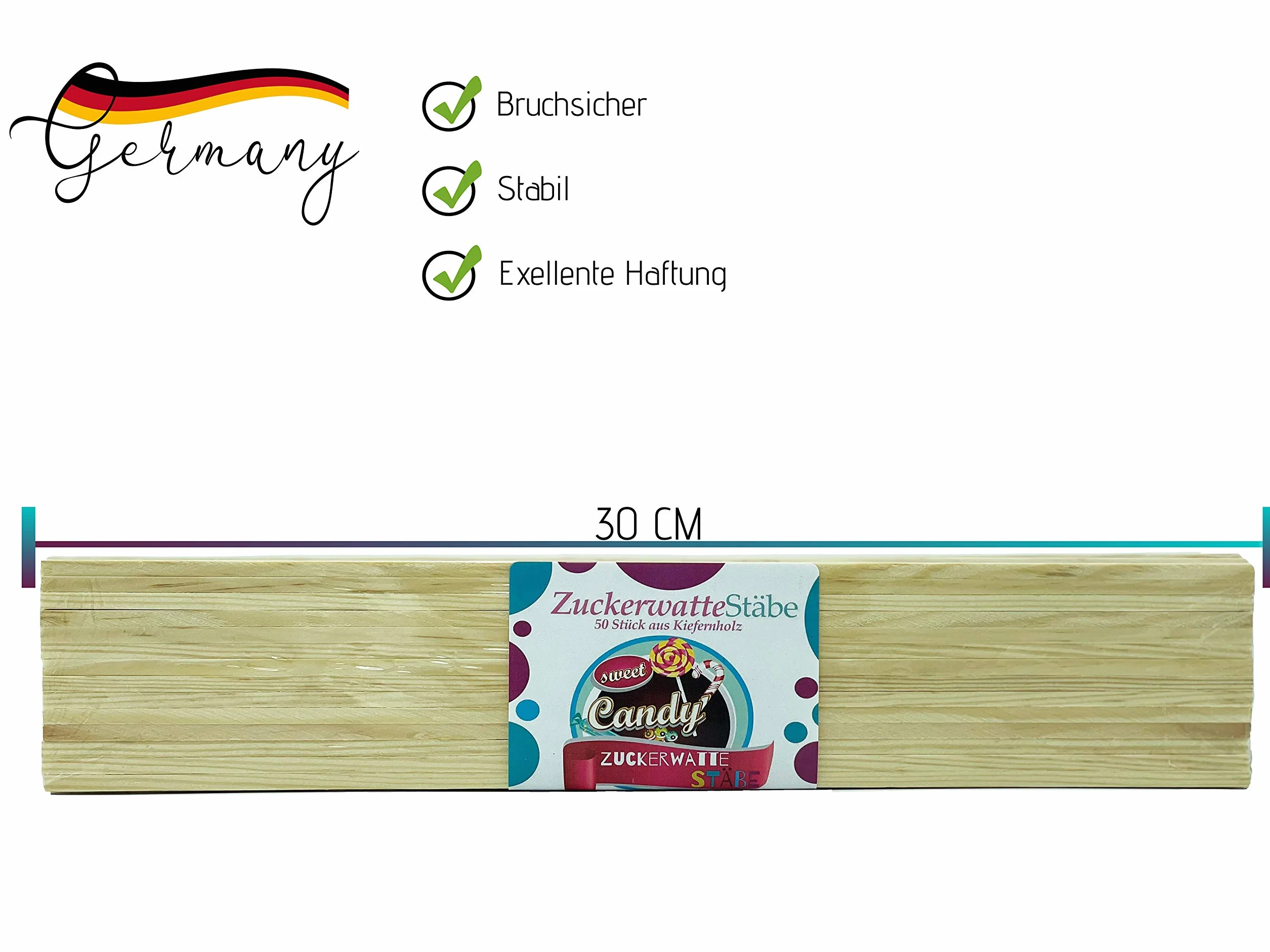 Pręty z waty cukrowej 50 sztuk 30 cm z naturalnego drewna sosnowego