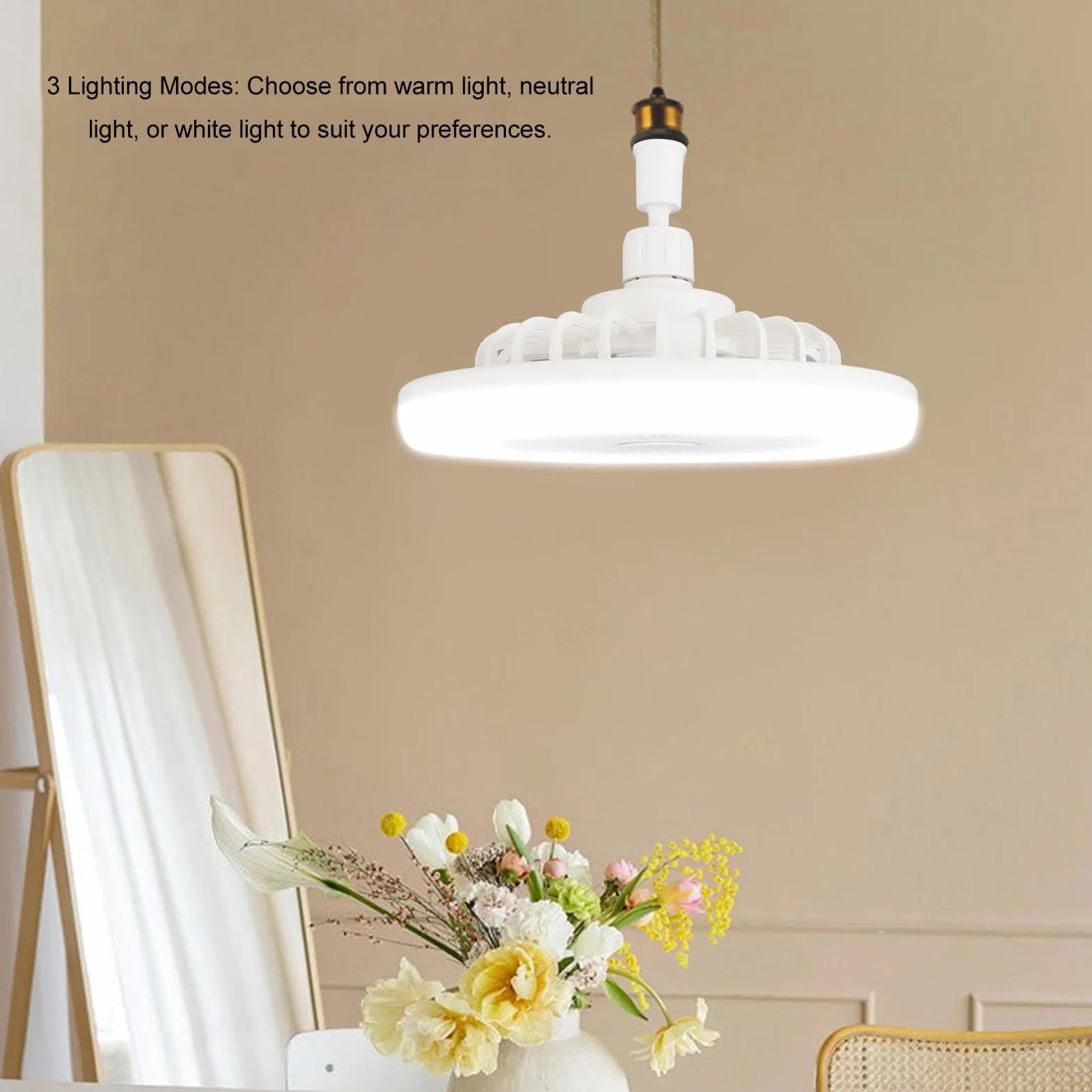 Wentylator Sufitowy LED 30W E27 z Pilotem Regulowany Kąt 3-biegowy