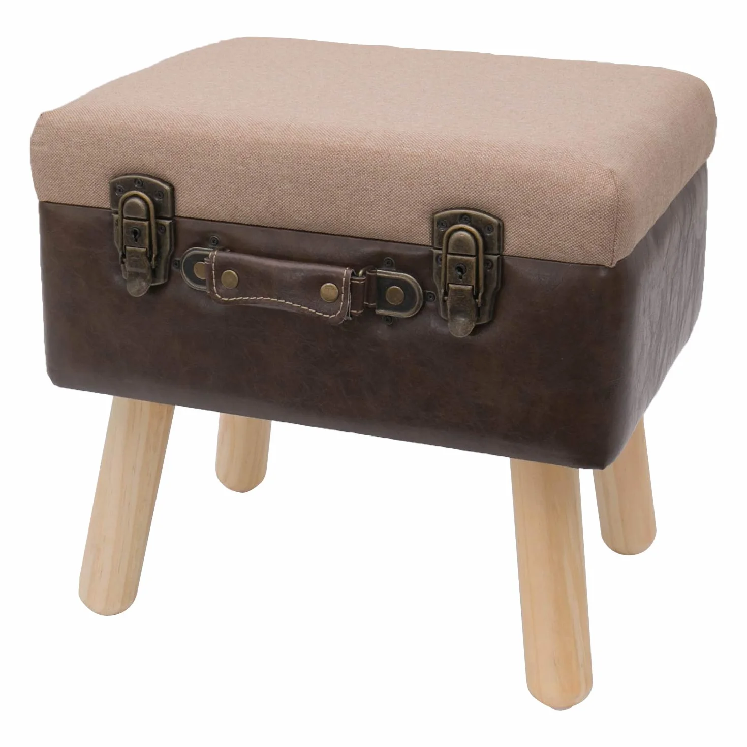 HMF stołek vintage z drewnianym schowkiem 40x32x39 cm brązowy
