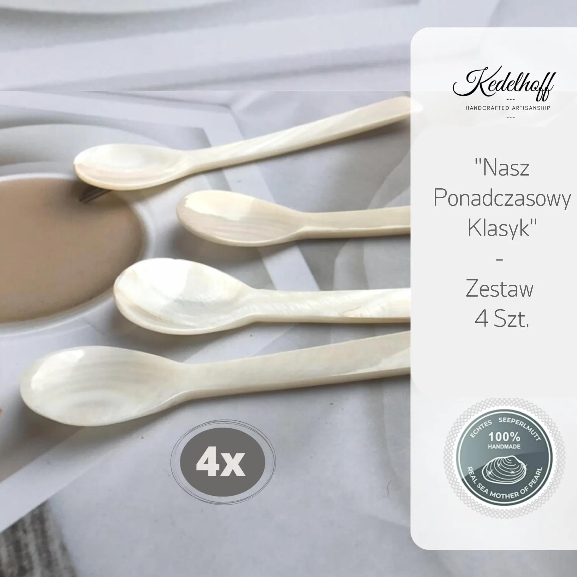 Prawdziwe łyżki z perłowej masy I łyżki do kawioru wykonane ręcznie I łyżki do jajek z perłowej masy (naturalne), ok. 12 cm I W zestawie 4 szt