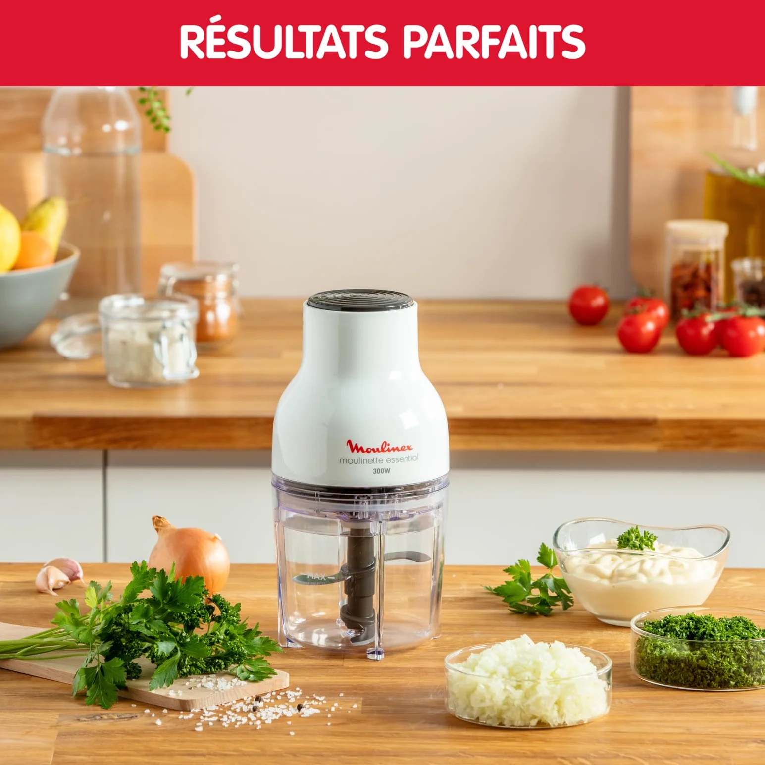 Moulinex Moulinette Essential DJ5201 rozdrabniacz, miksowanie i krojenie, system pokrywek ciśnieniowych 300 W, pojemność 0,4 l
