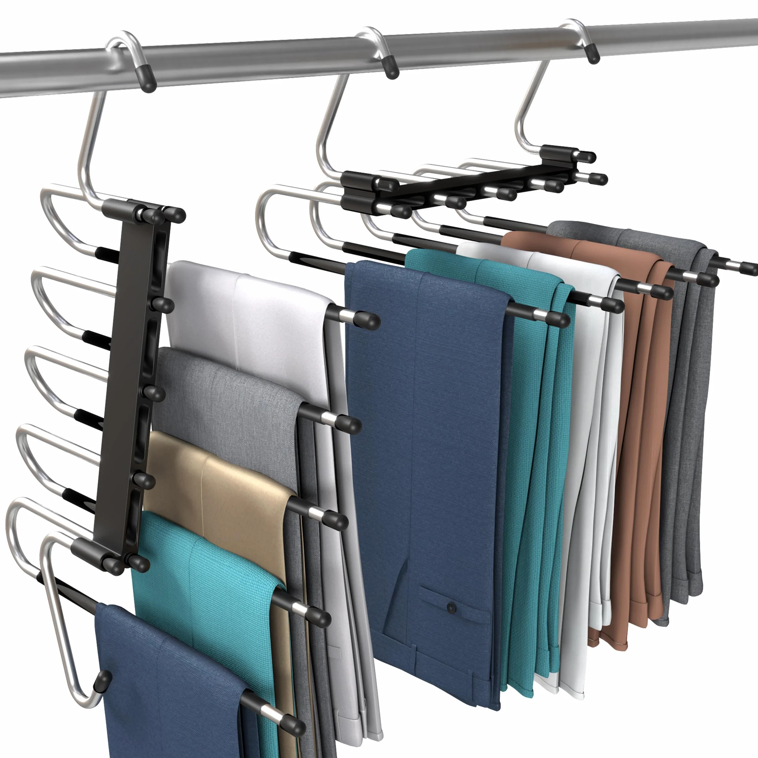 Utopia Home Pants Hangers Space Saving 2 Pack - Clothes Hanger with S-Type Stainless Steel Hook & Anti-Slip Design - Closet Organizer for Jeans, Trousers, Skirts, Scarf & Slacks (Black)