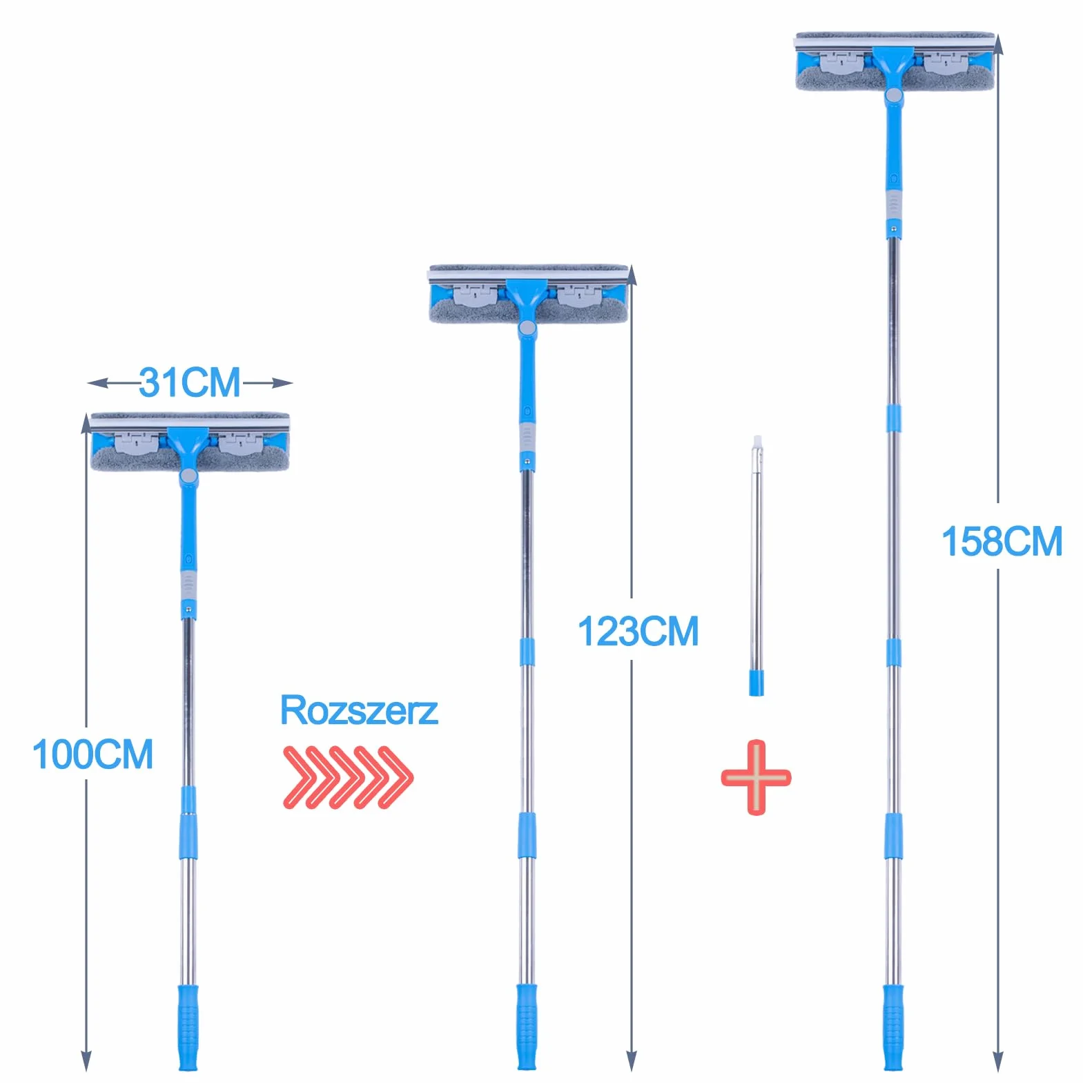 Mitclear Teleskopowa Ściereczka do Szyb 30cm Zestaw do Czyszczenia Okien z Mikrofibrą 158cm
