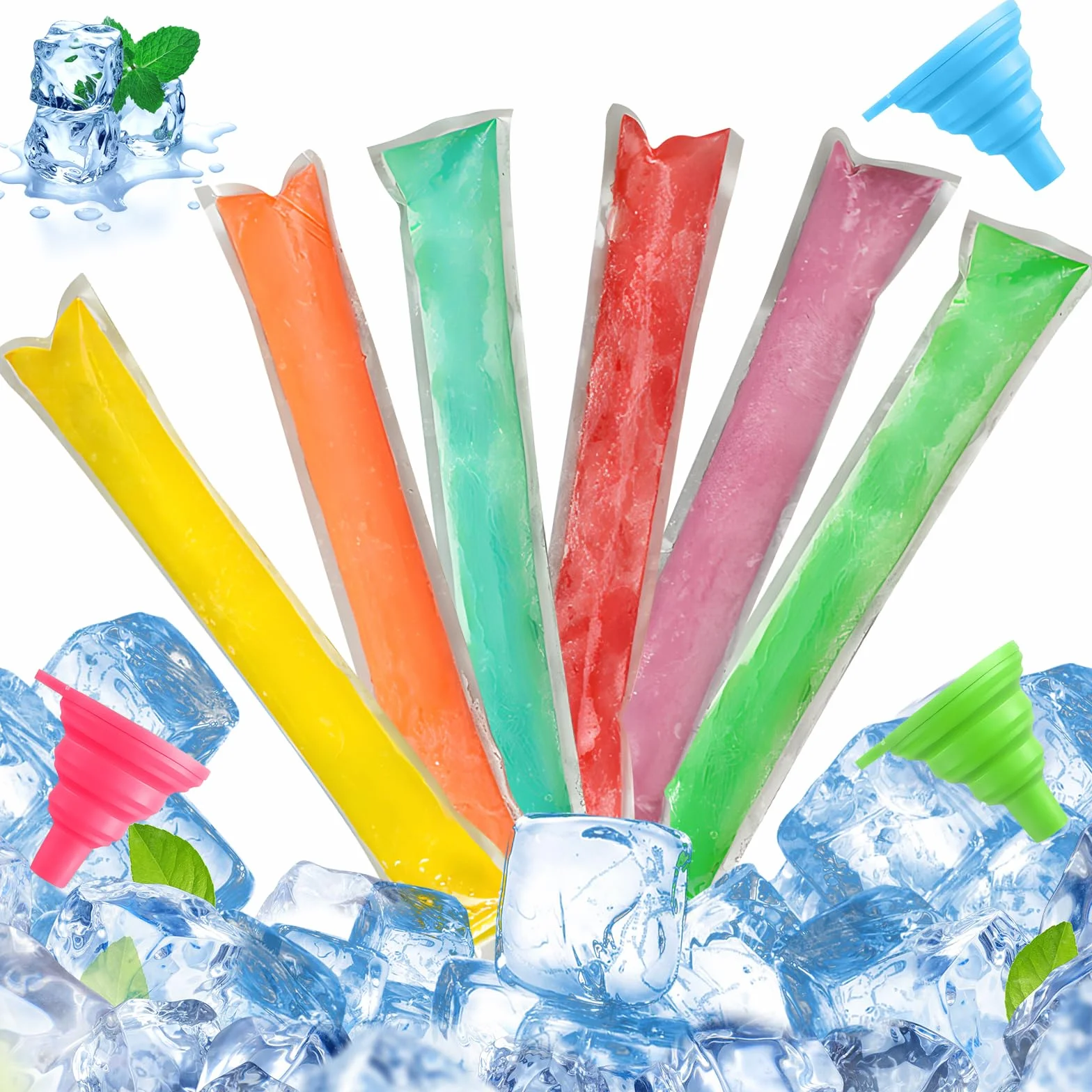 Woreczki na lód 100 sztuk, torby DIY, formy do lodów Popsicle z lejkiem