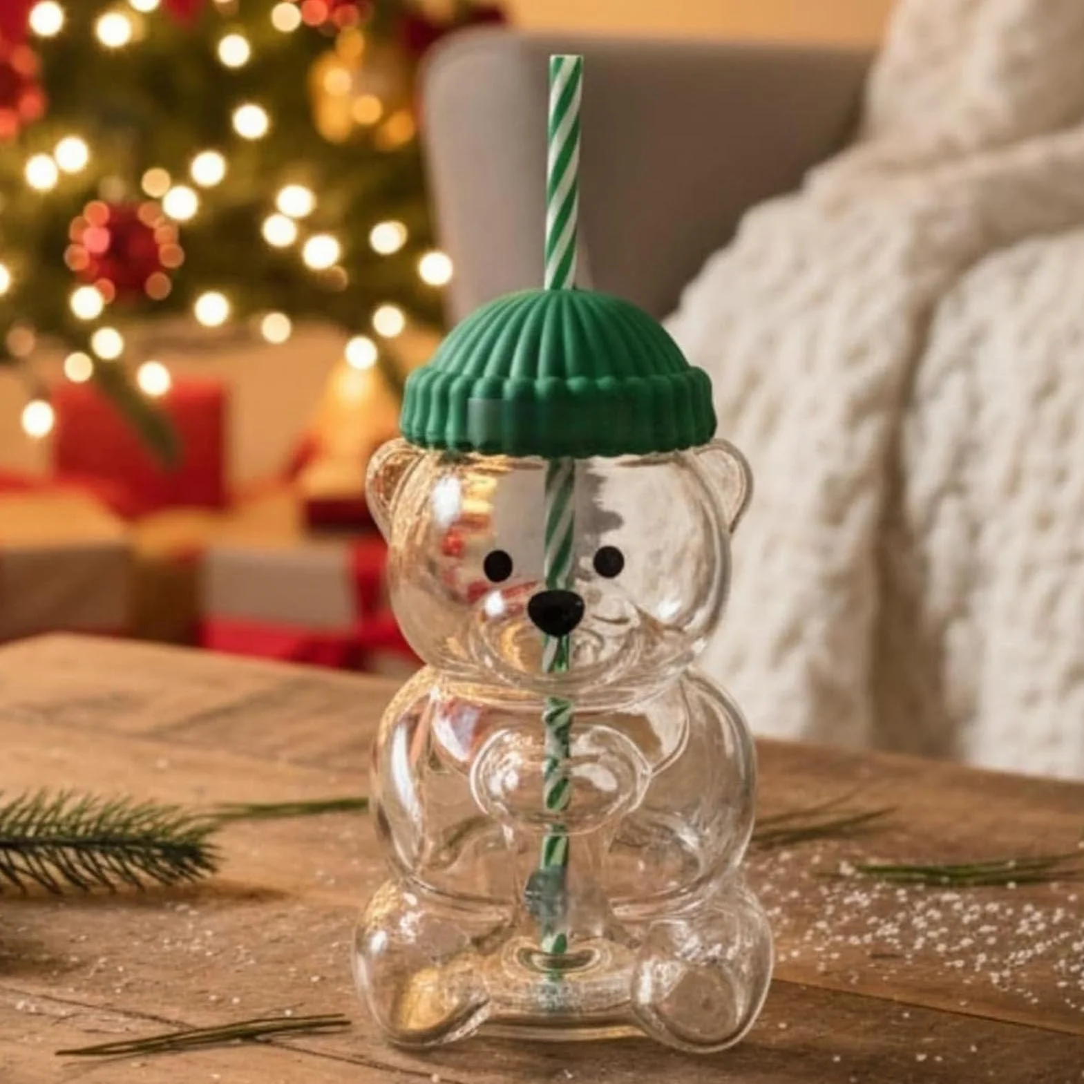Ejoyous Kubek ze słomką Bear, 590 Ml Szkło Bear z pokrywką i przezroczystą słomką do Kawy, Mleka, Herbaty i Napojów